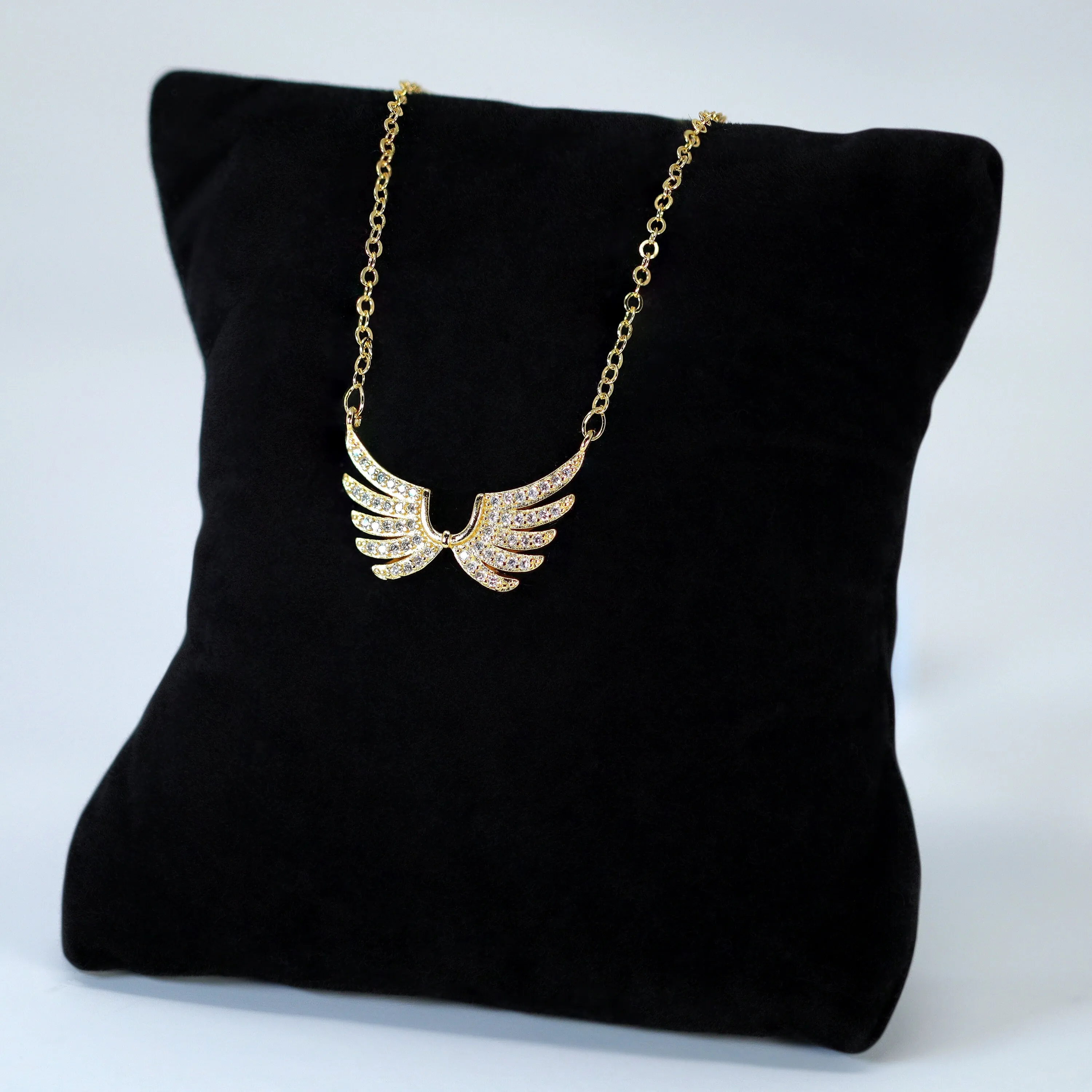 Shimmering Gold Angel Wings Charm Necklace, Bride to be, Valentine's Day Gift For Her, Galentine's Day,  Statement Necklace Cz