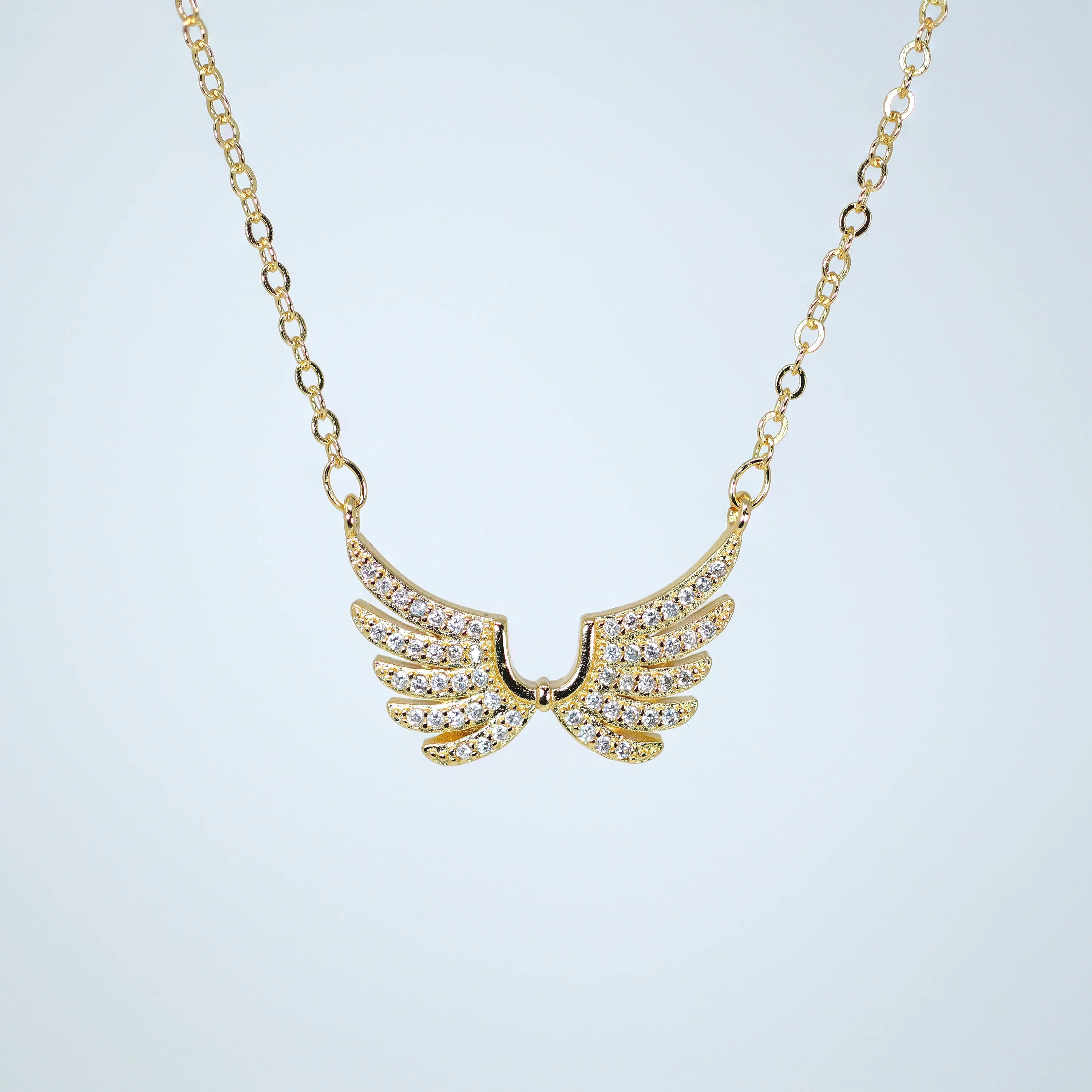 Shimmering Gold Angel Wings Charm Necklace, Bride to be, Valentine's Day Gift For Her, Galentine's Day,  Statement Necklace Cz