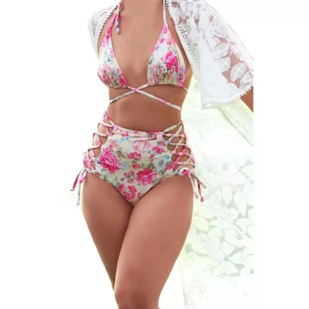 Sierra Bikini-Set mit hoher Taille und Schnürung