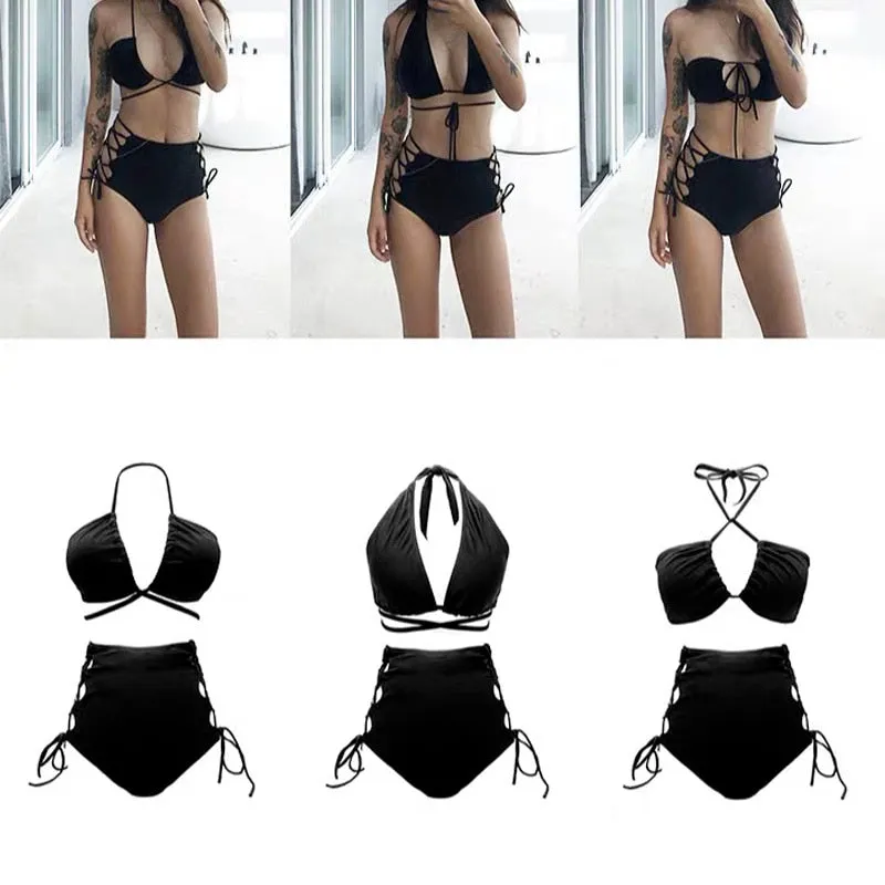 Sierra Bikini-Set mit hoher Taille und Schnürung