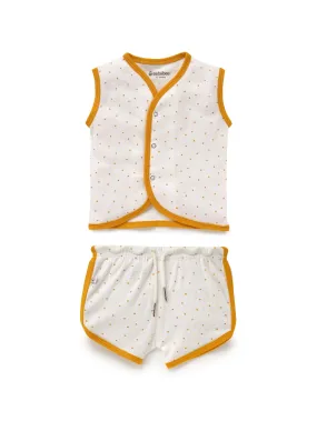 Sleeveless white & yellow jabla set for baby