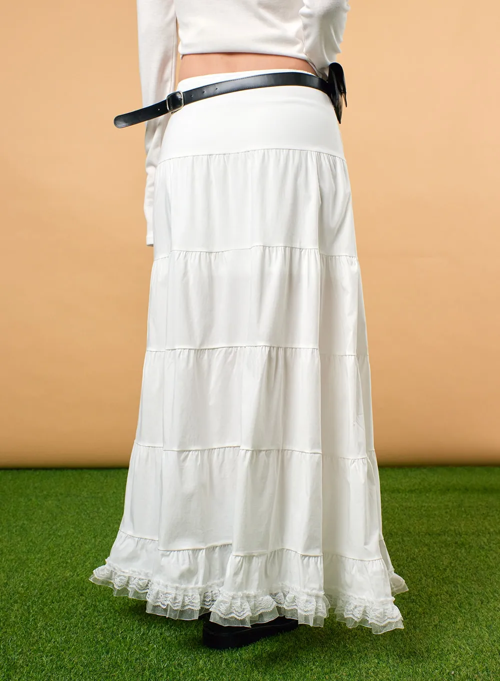 Solid Ruffle Hem Maxi Skirt IJ430