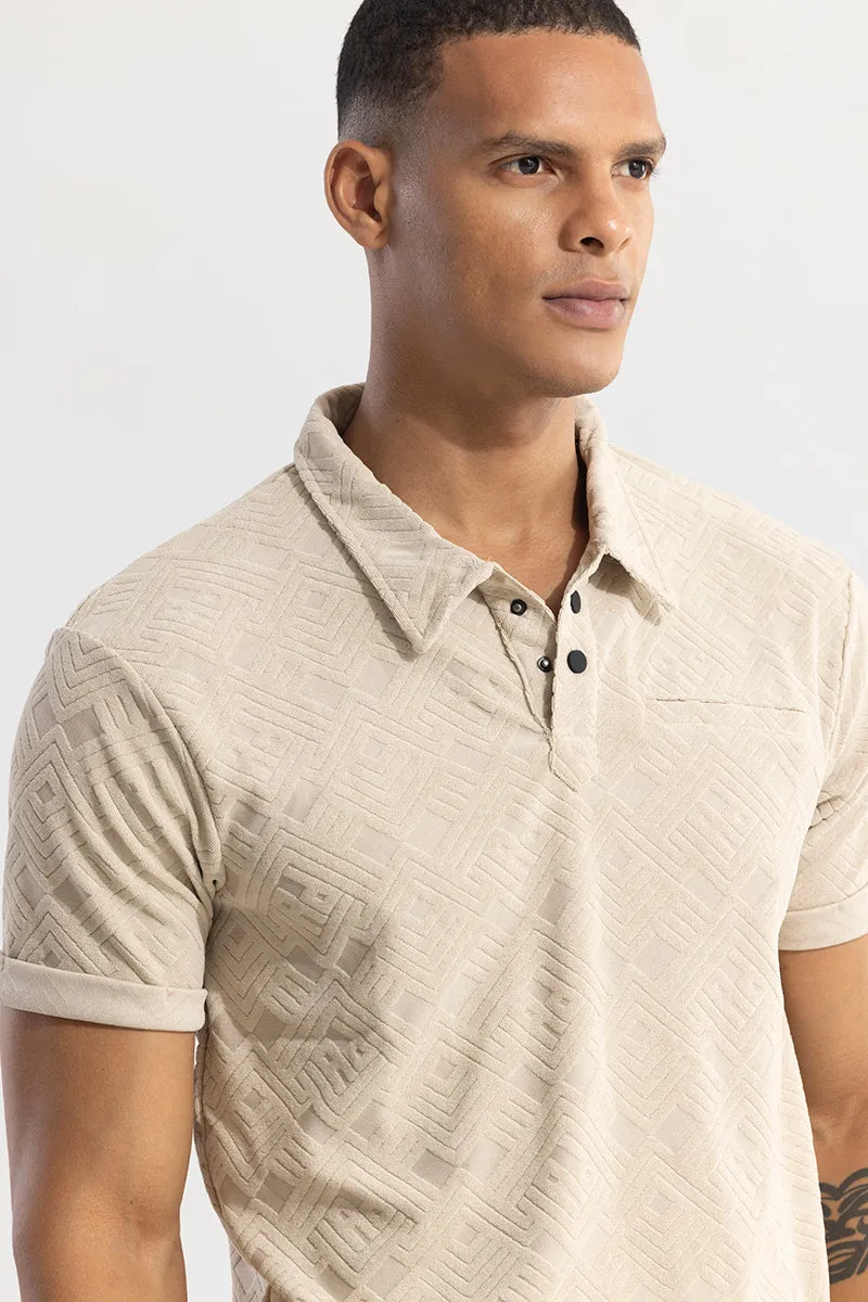 Square Space Cream Polo T-Shirt