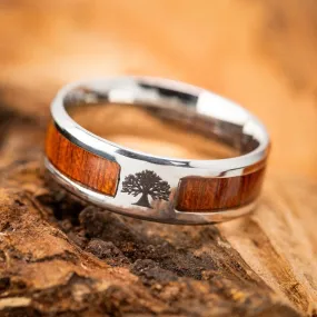 Stainless Steel Tree of Life / Yggdrasil and Wood Inlay Wedding Band