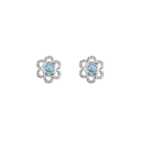 STERLING SILVER BLUE TOPAZ FLOWER STUD EARRINGS