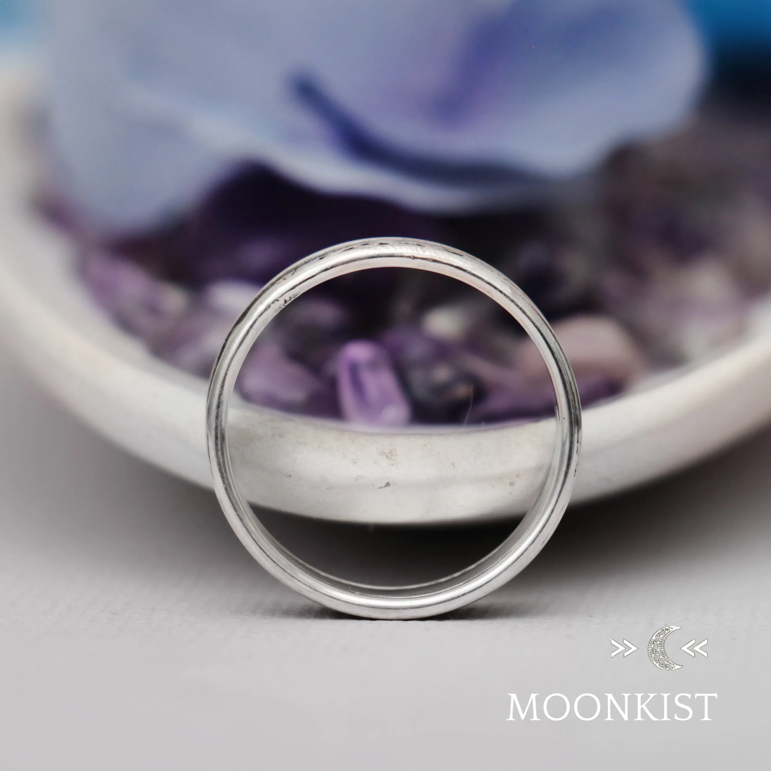 Sterling Silver Morning Glory Flower Wide Wedding Band | Moonkist Designs