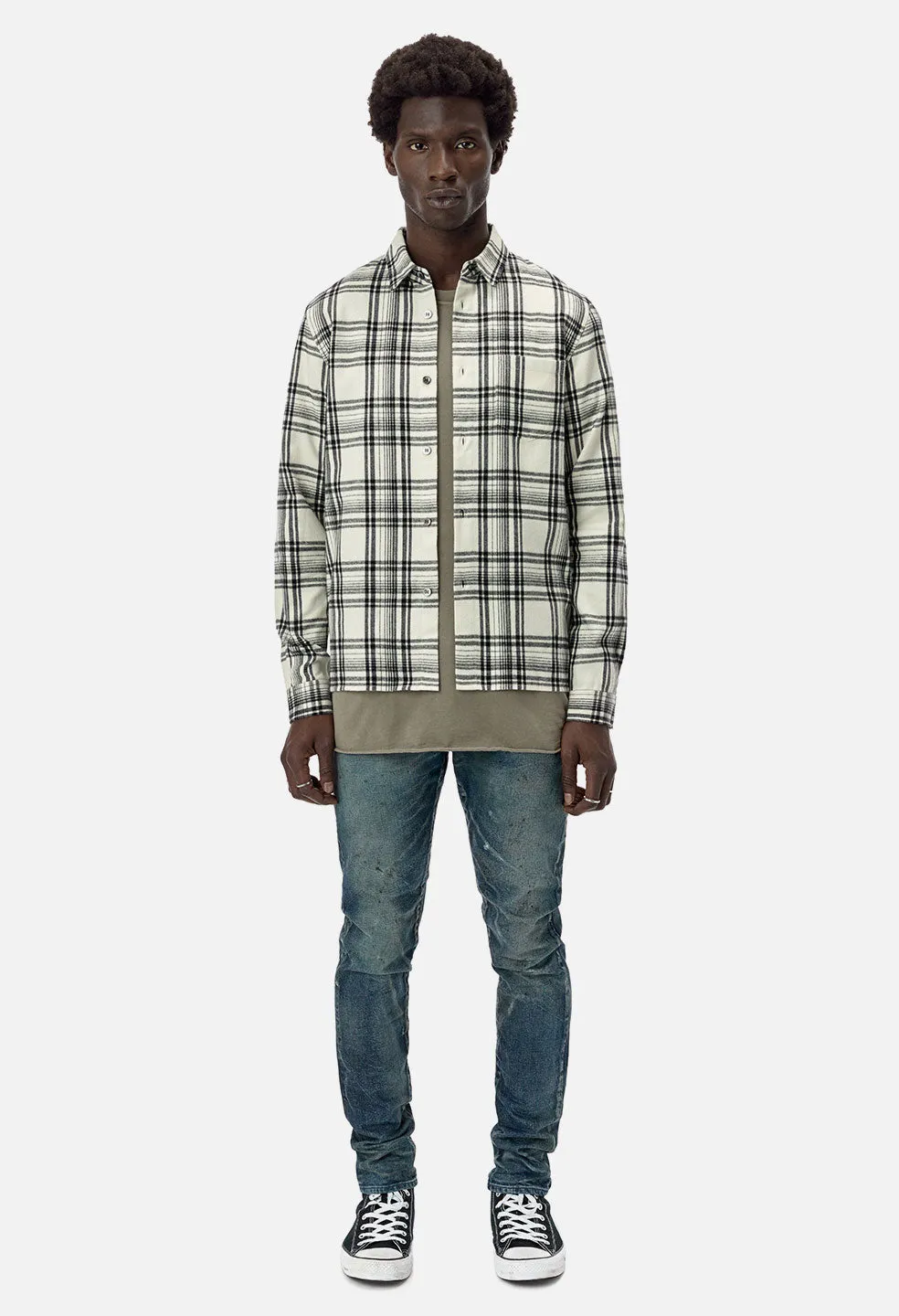 Straight Hem Shirt / Ivory X Black Plaid