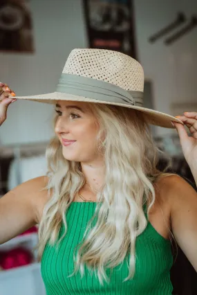 Straw Beach Hat With Olive Band