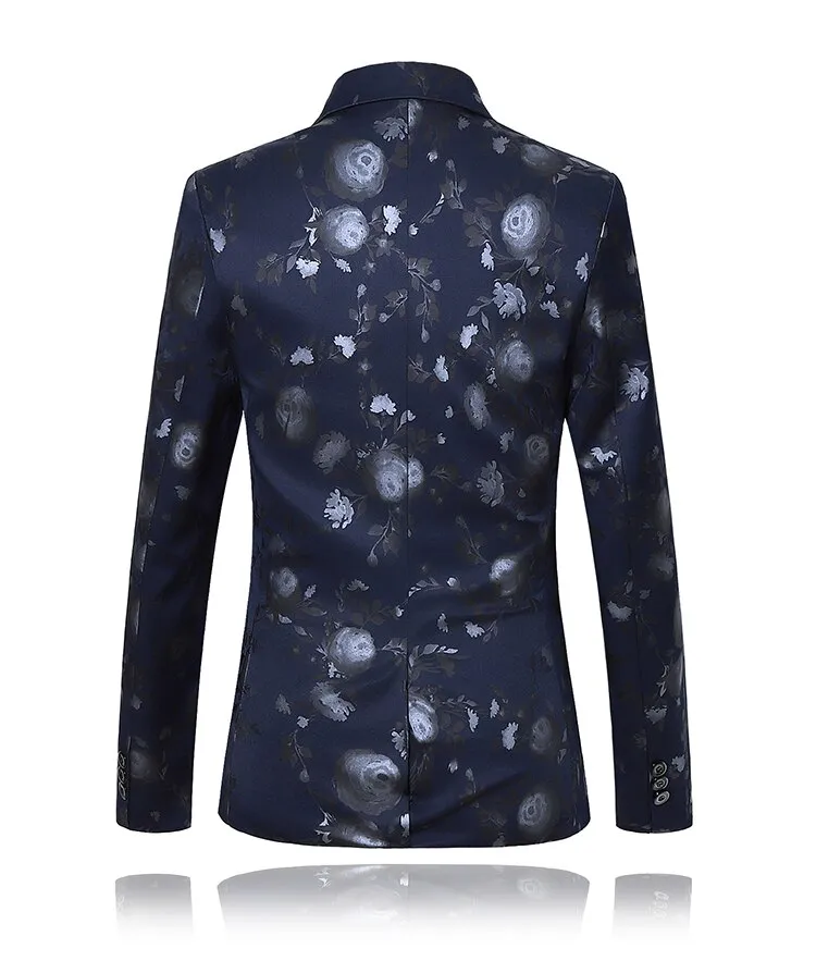 Style Slim Fit Men's Suit Men's Floral Blazer Jacket Navy Black White Printed Homens Blazers Prom Wear