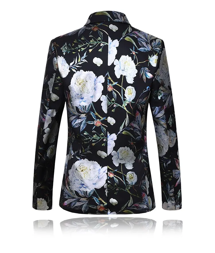 Style Slim Fit Men's Suit Men's Floral Blazer Jacket Navy Black White Printed Homens Blazers Prom Wear