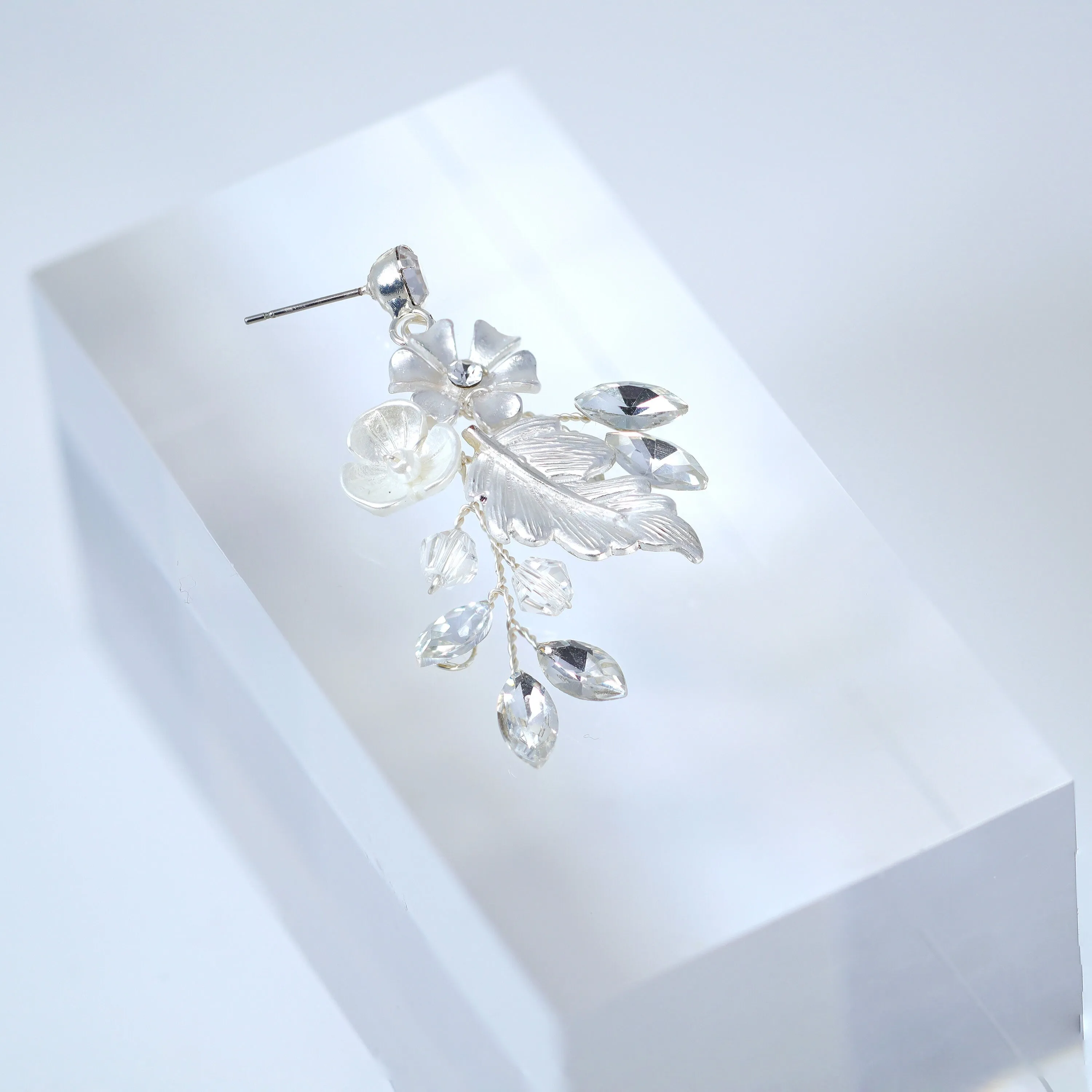 Swarovski Crystal Dainty Floral Dream Rhinestone Earrings, Long Bridal Jewelry Bridal Earrings Crystal Bridal Earrings Statement Earrings Cz