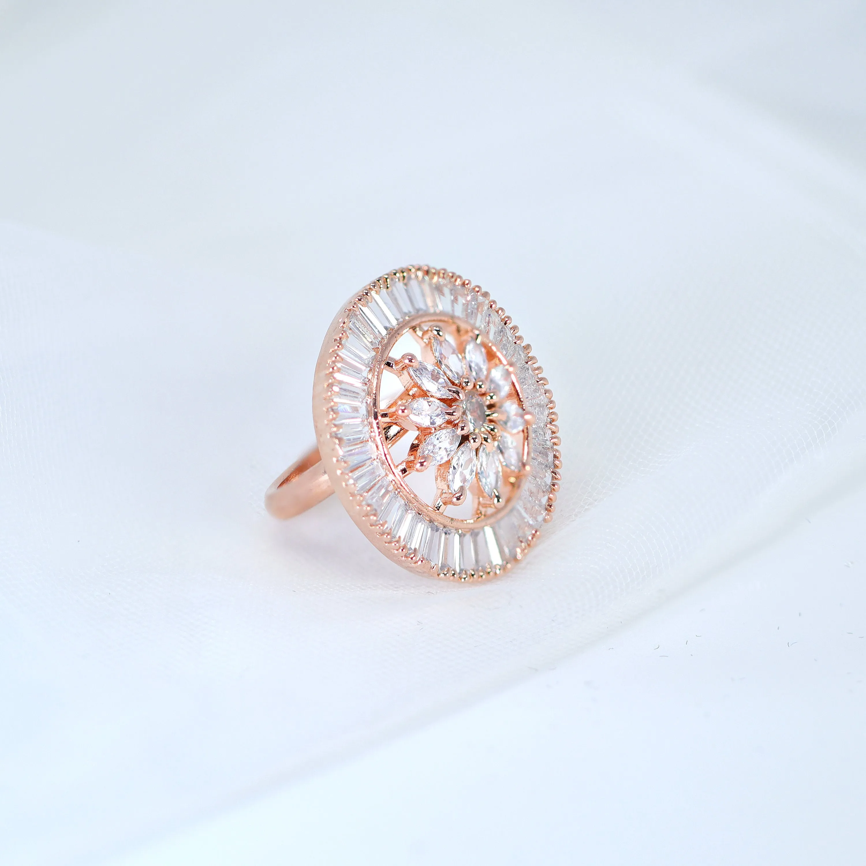 Swarovski Crystal Elegant Rose Gold Floral Large Statement Ring, Engagement Ring, Promise Ring For a Friend, Friendship ring.