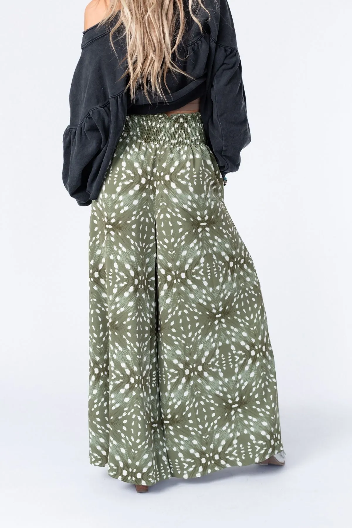 Sweet Surrender Wide Leg Printed Pants - Olive