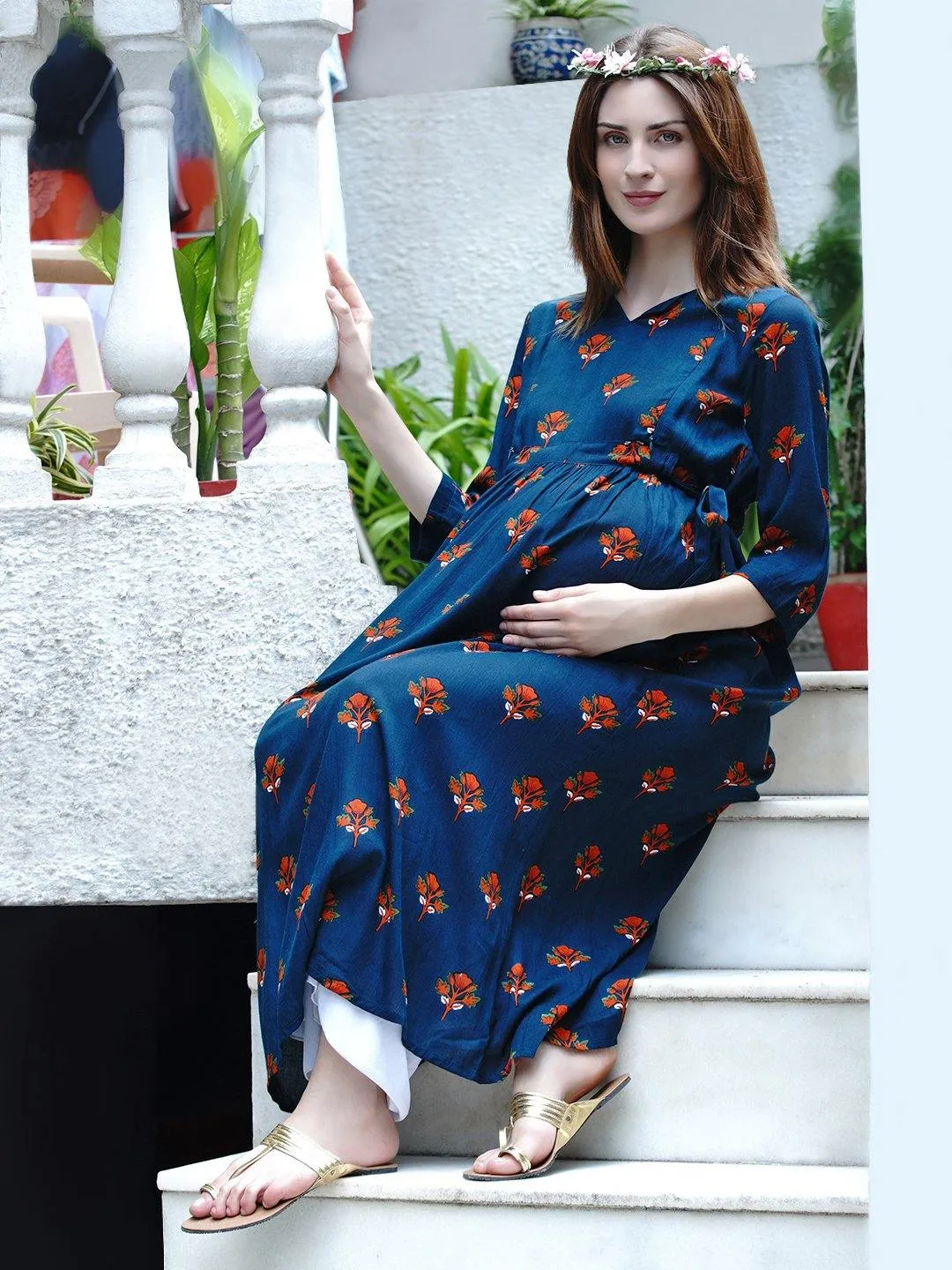 Teal A-Line Maternity Kurta