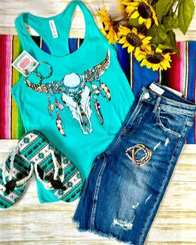 The Boho Turquoise Steer Tank