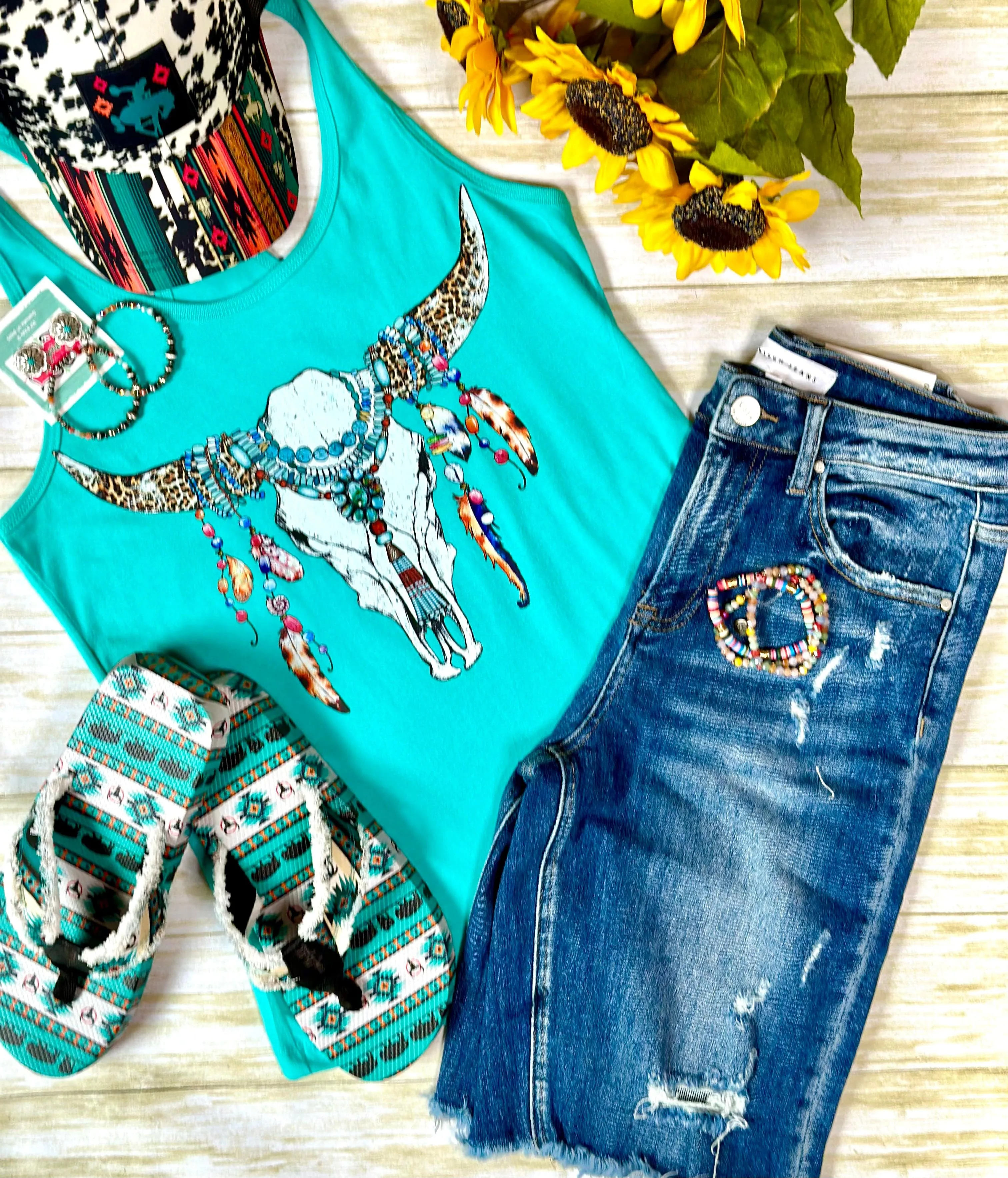 The Boho Turquoise Steer Tank