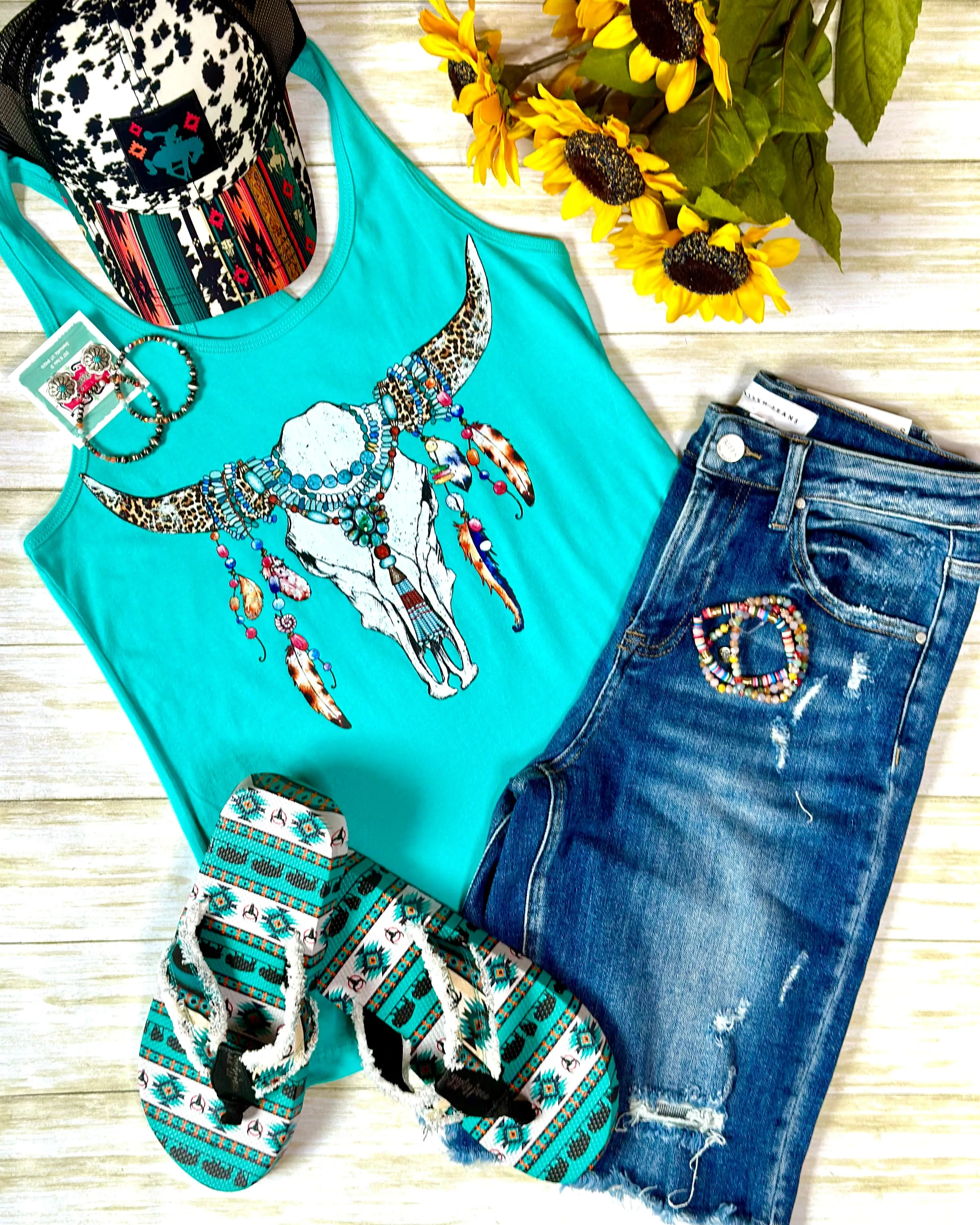 The Boho Turquoise Steer Tank