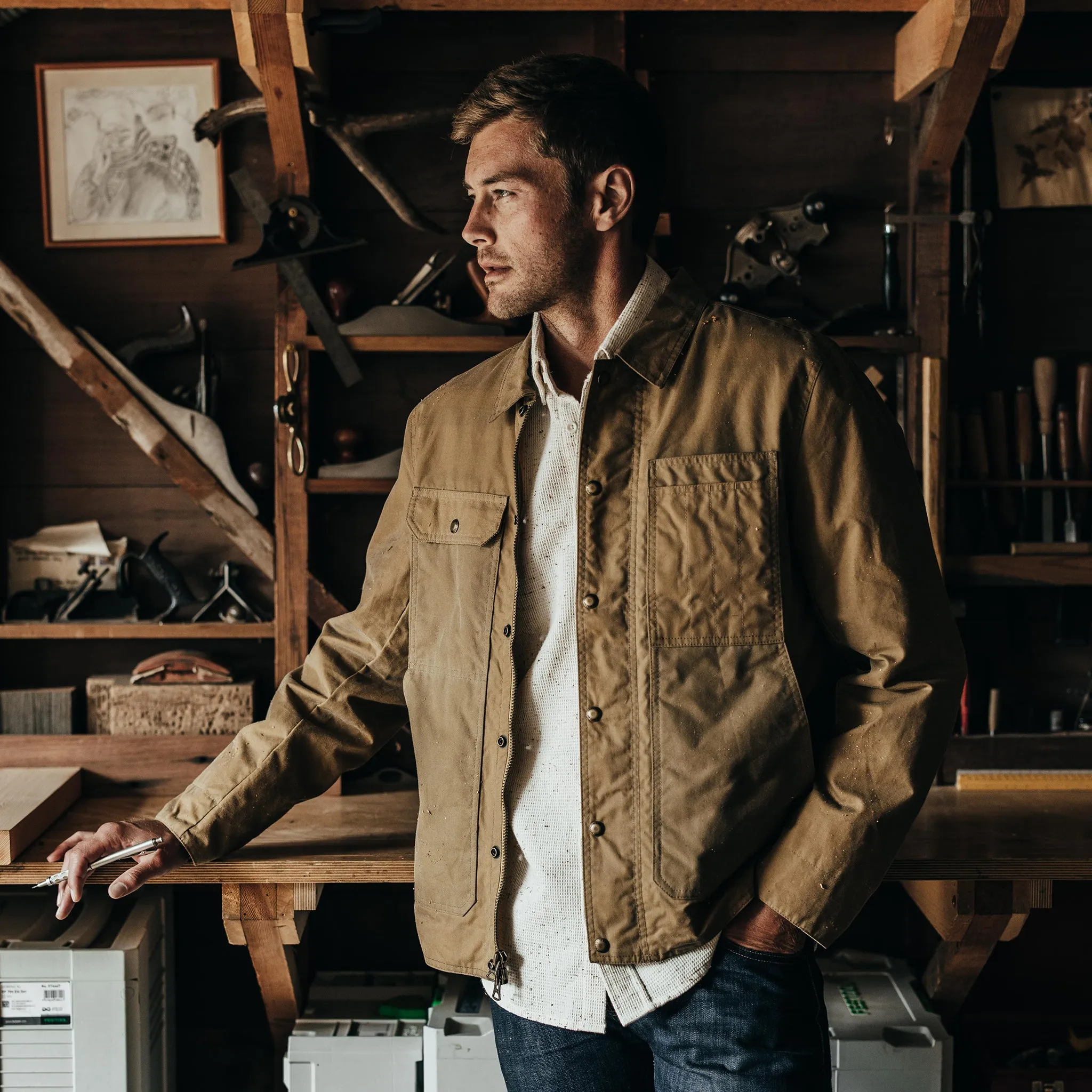 The Lined Longshore Jacket in Harvest Tan Waxed Canvas