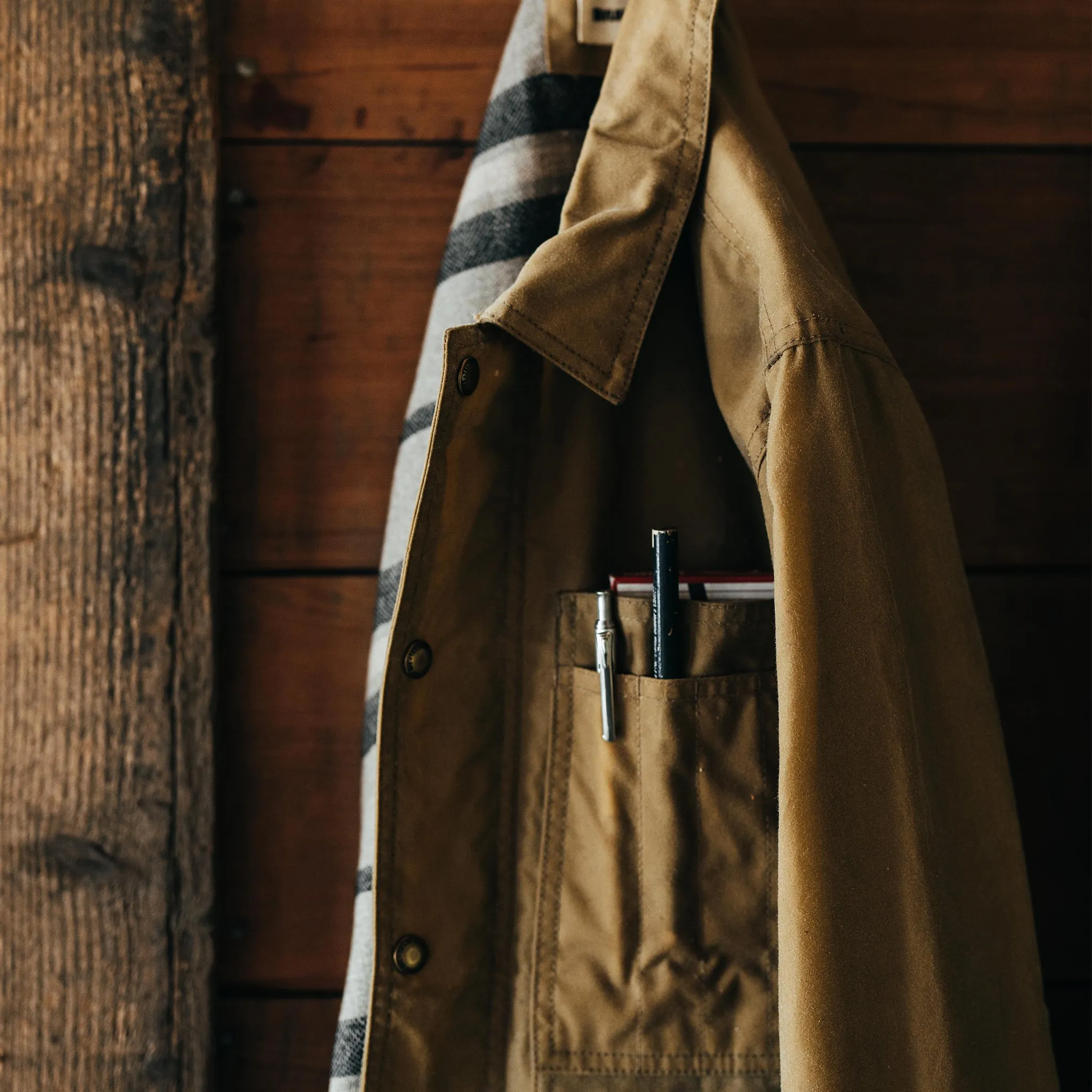 The Lined Longshore Jacket in Harvest Tan Waxed Canvas