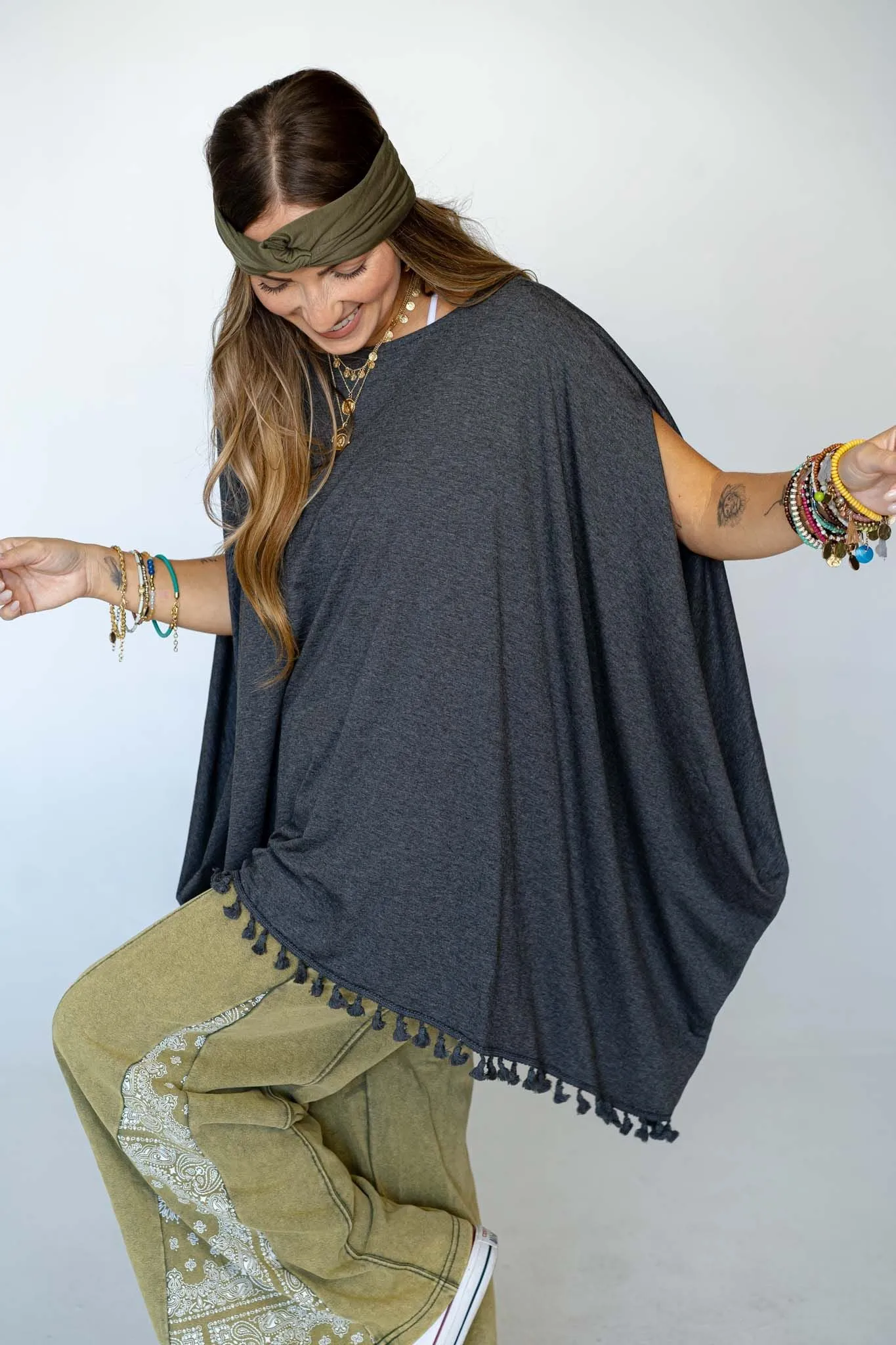 The Wren Tassel Tunic - Charcoal