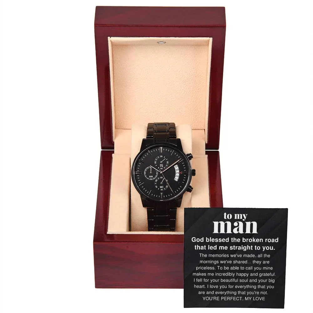 To My Man, The Memories We've Made Black Chronograph Watch For Men