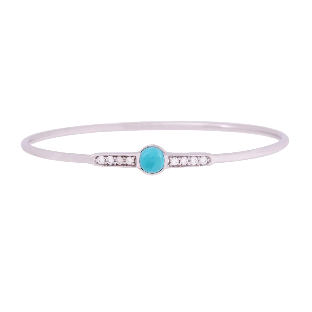 Turquoise and White Zircon Bangle Silver