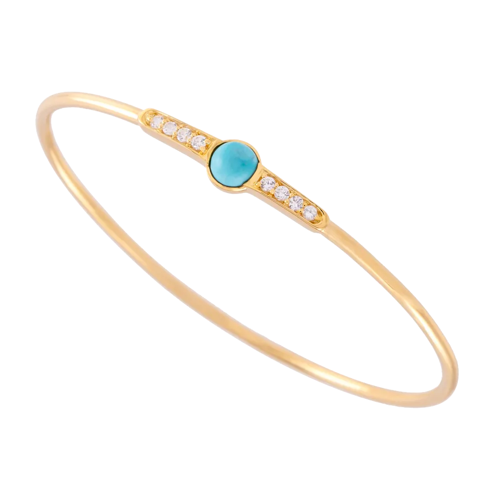 Turquoise and White Zircon Bangle Silver