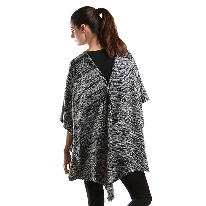 Two Tone Knit V Neck Poncho Ruana Shawl