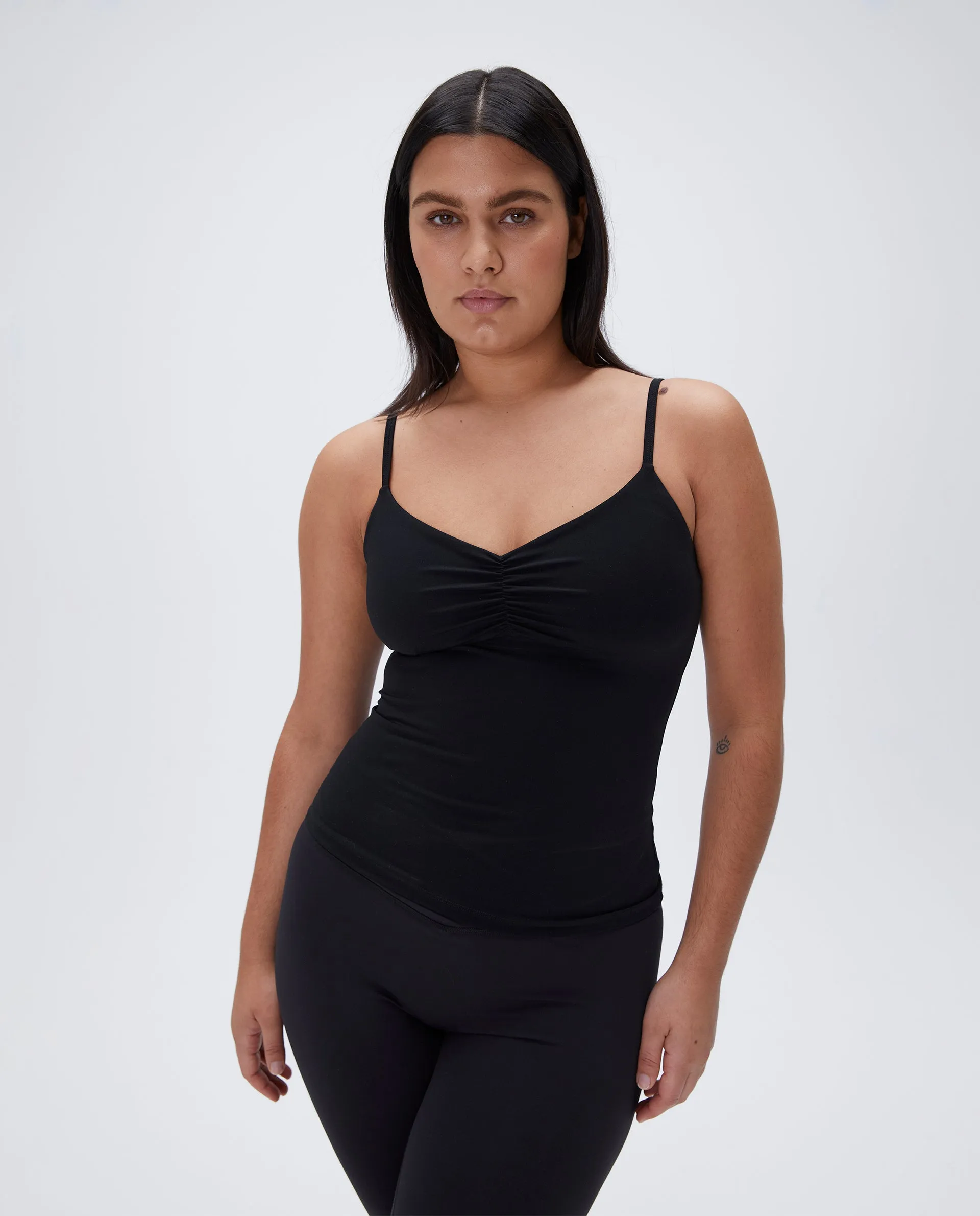 Ultimate Ruched Front Longline Tank Top - Black