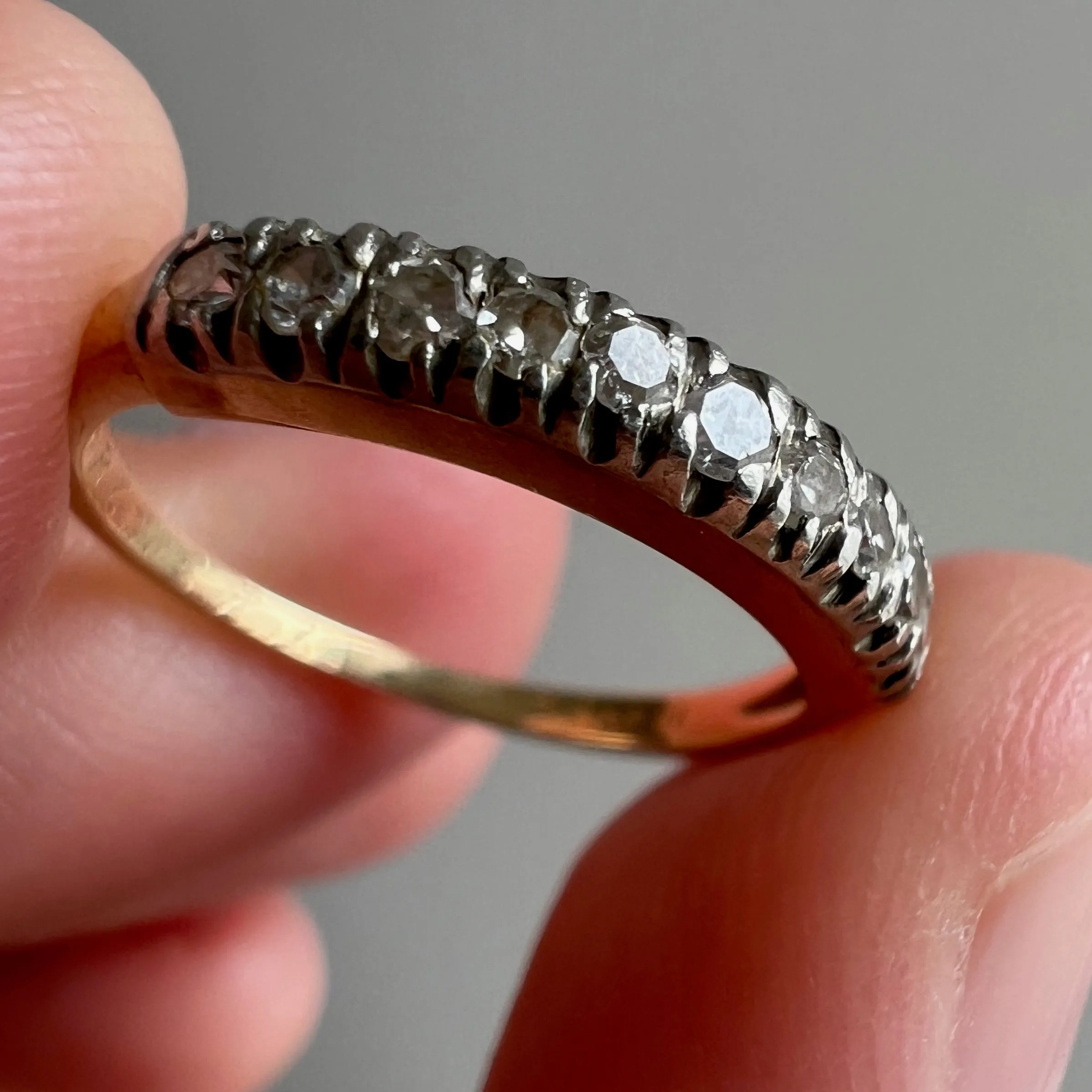 V I N T A G E // 10 sparkles / 14k yellow and white gold diamond half eternity stacking band / size 4.5-4.75