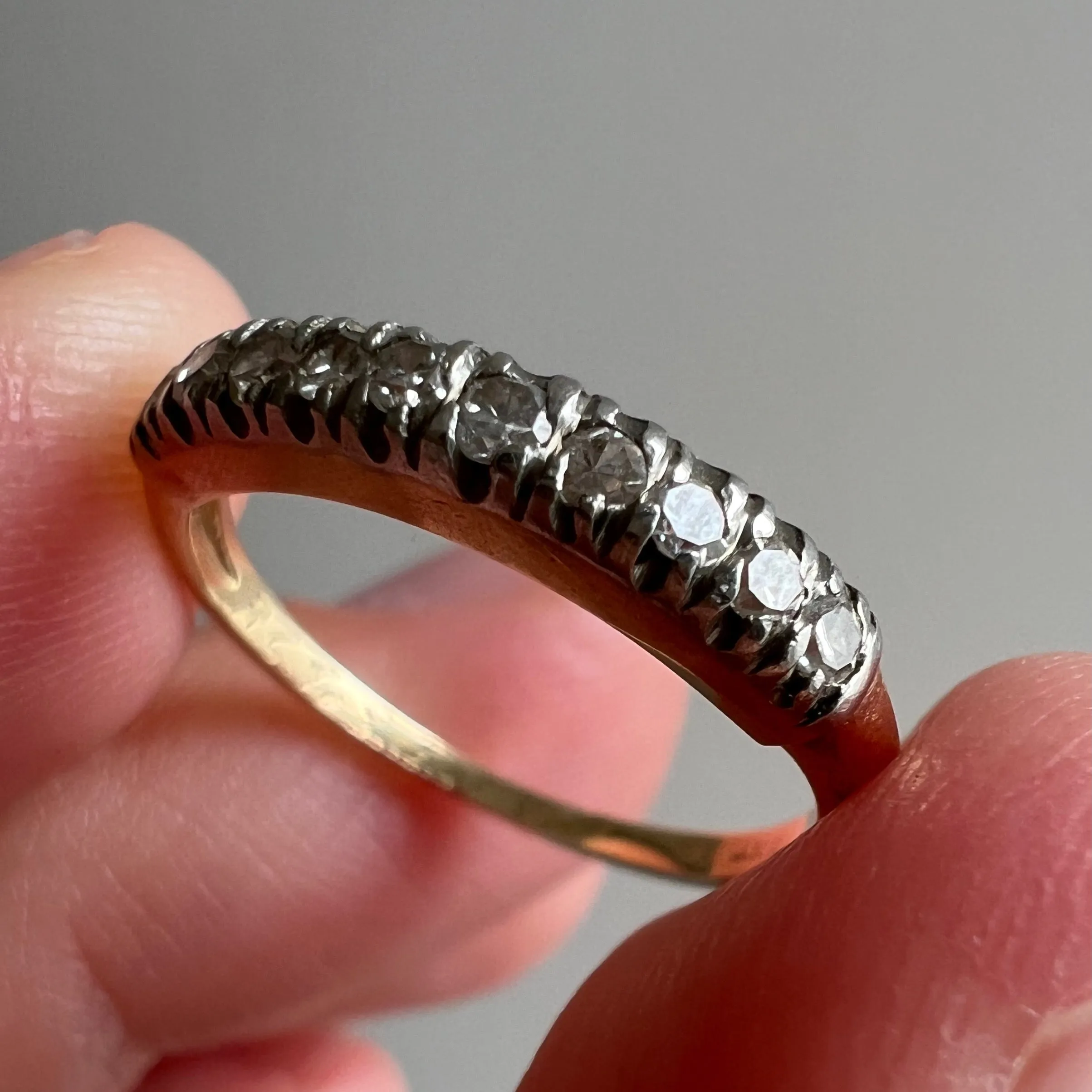 V I N T A G E // 10 sparkles / 14k yellow and white gold diamond half eternity stacking band / size 4.5-4.75