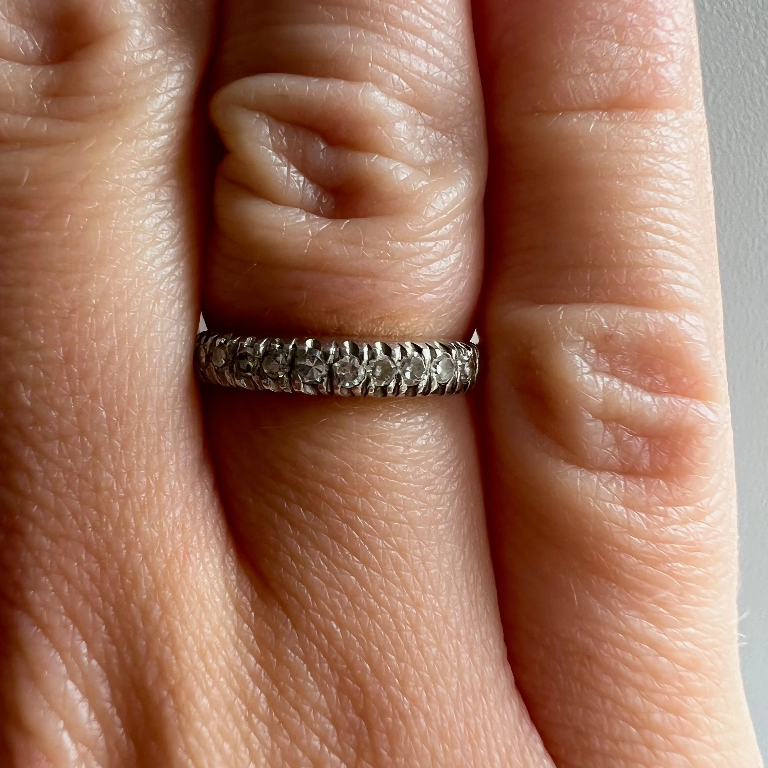 V I N T A G E // 10 sparkles / 14k yellow and white gold diamond half eternity stacking band / size 4.5-4.75