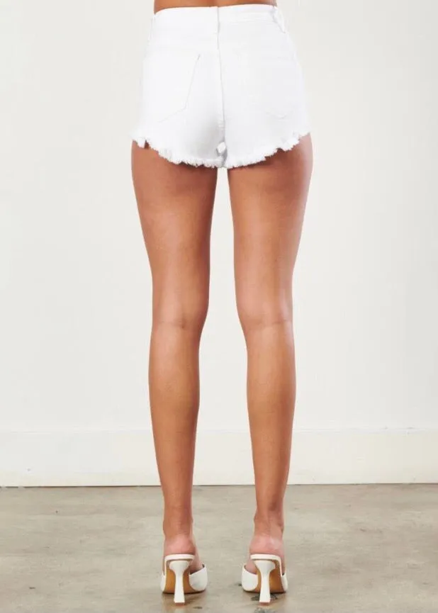 Vibrant Frayed Hem Shorts (White) S1377