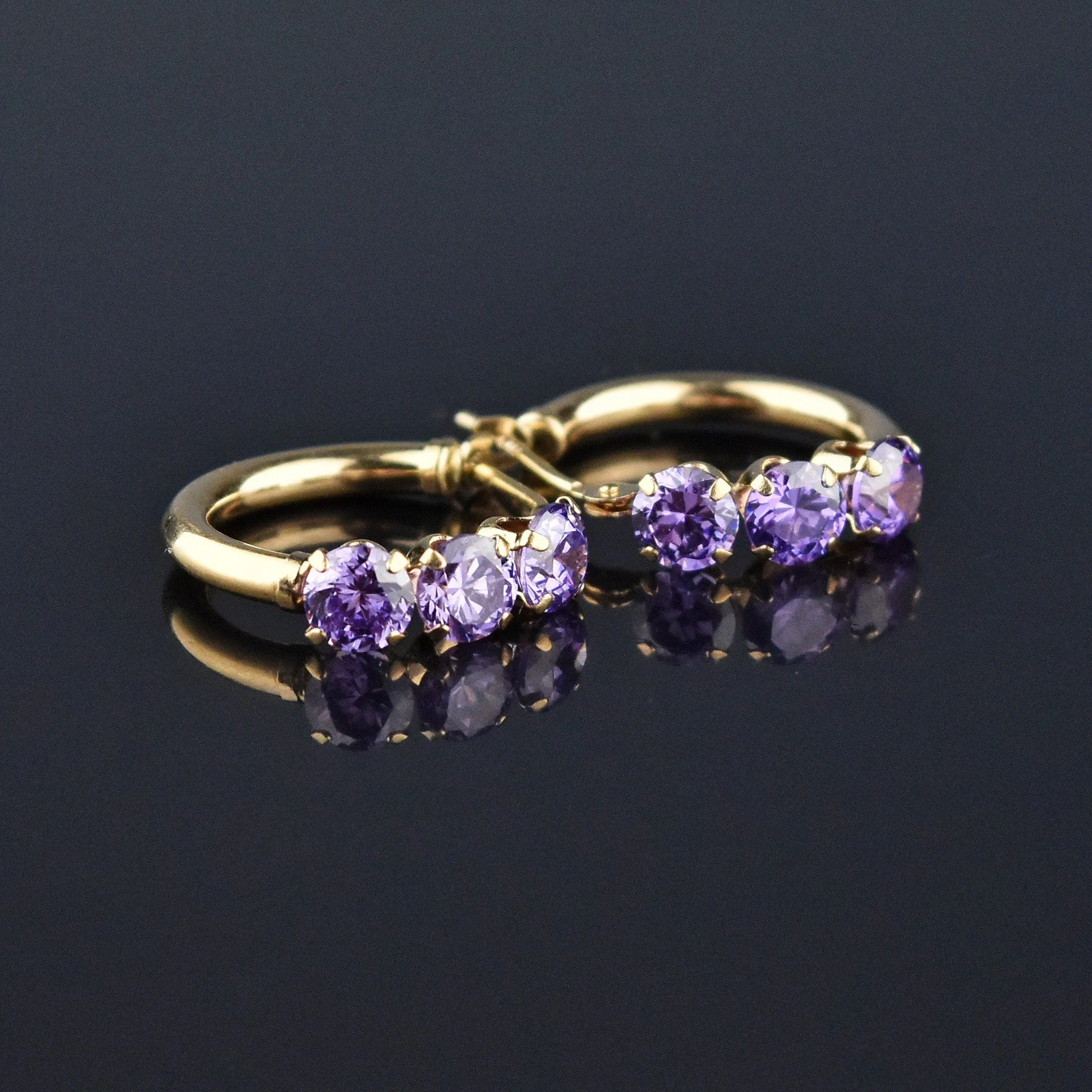 Vintage 10K Gold Tanzanite Huggie Hoop Earrings