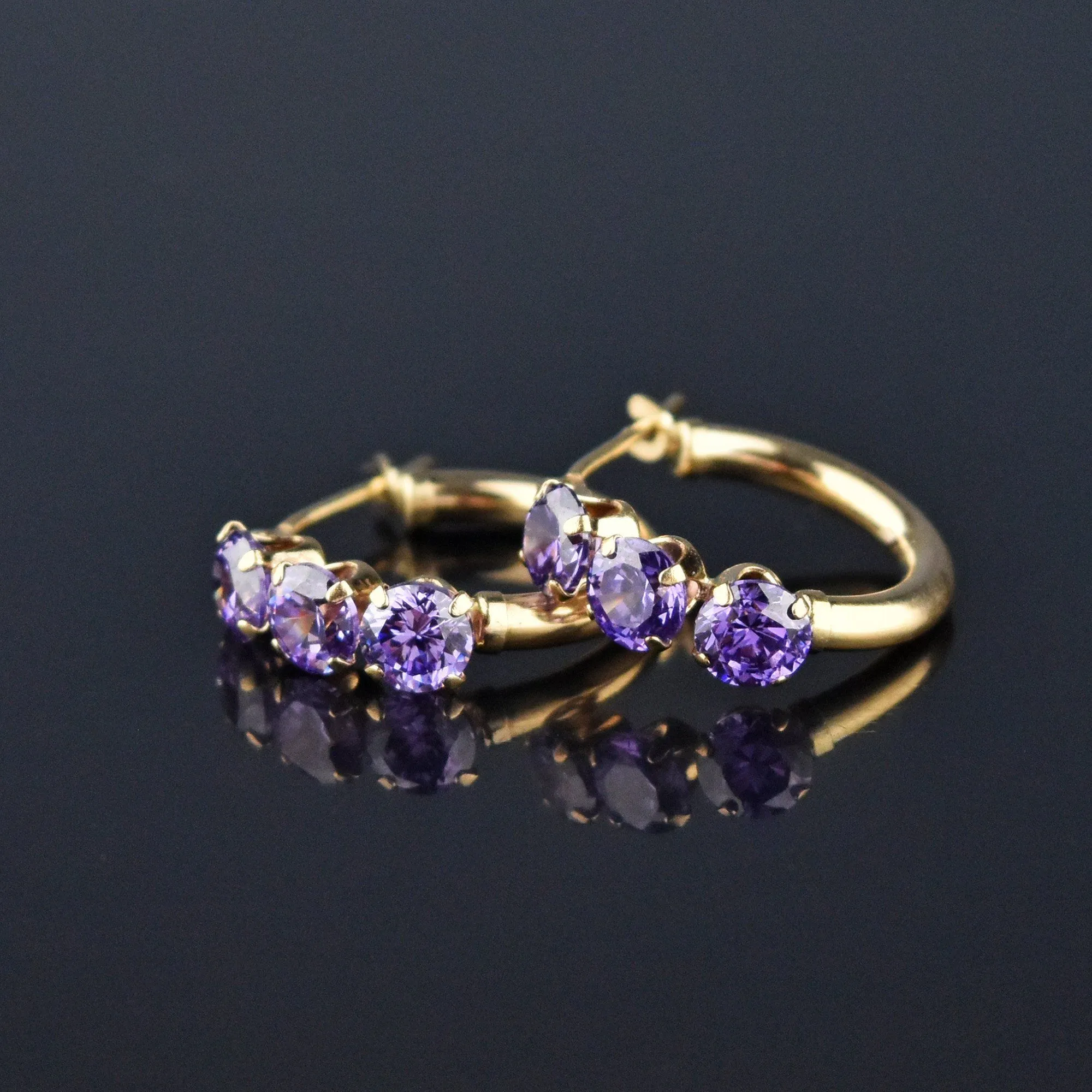 Vintage 10K Gold Tanzanite Huggie Hoop Earrings