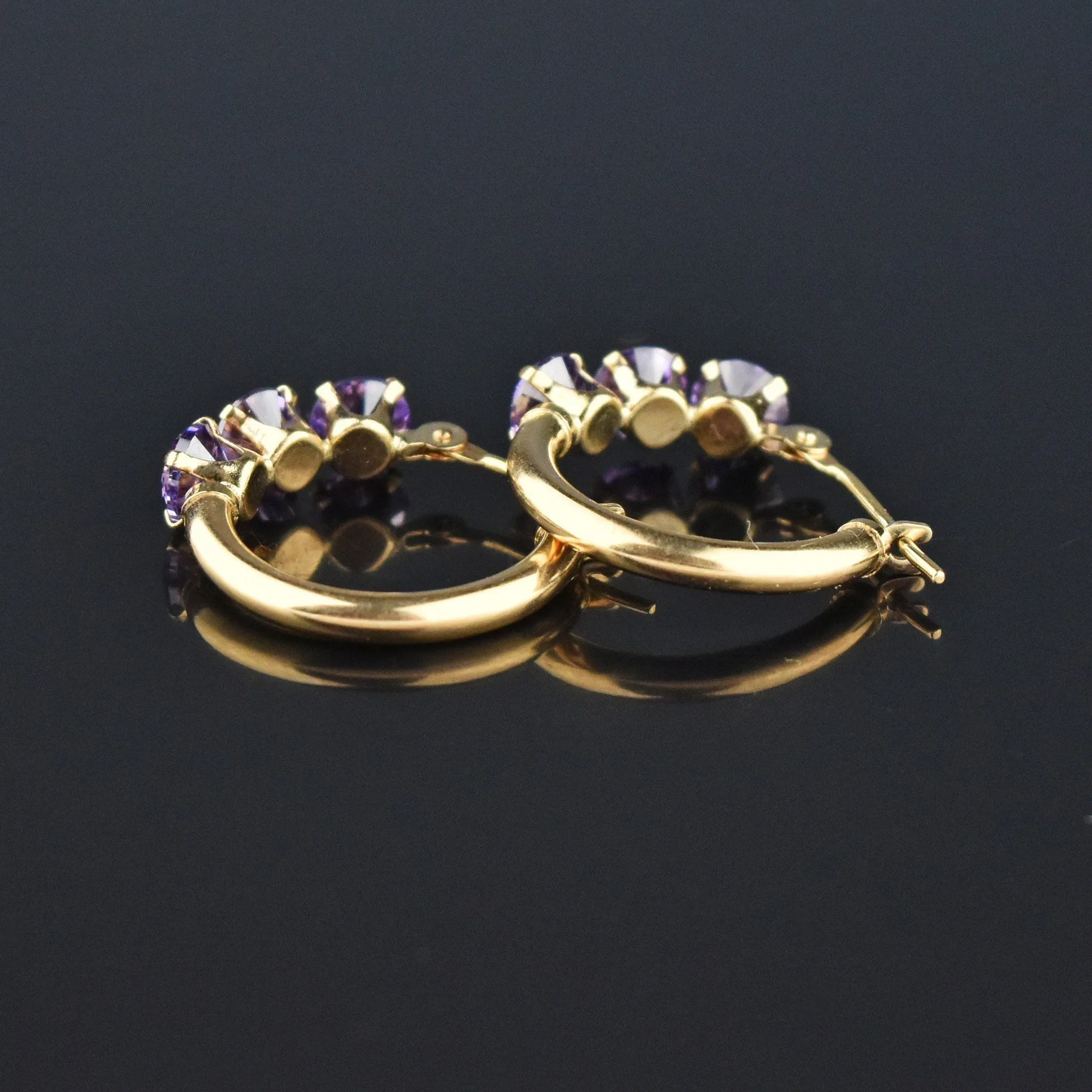 Vintage 10K Gold Tanzanite Huggie Hoop Earrings