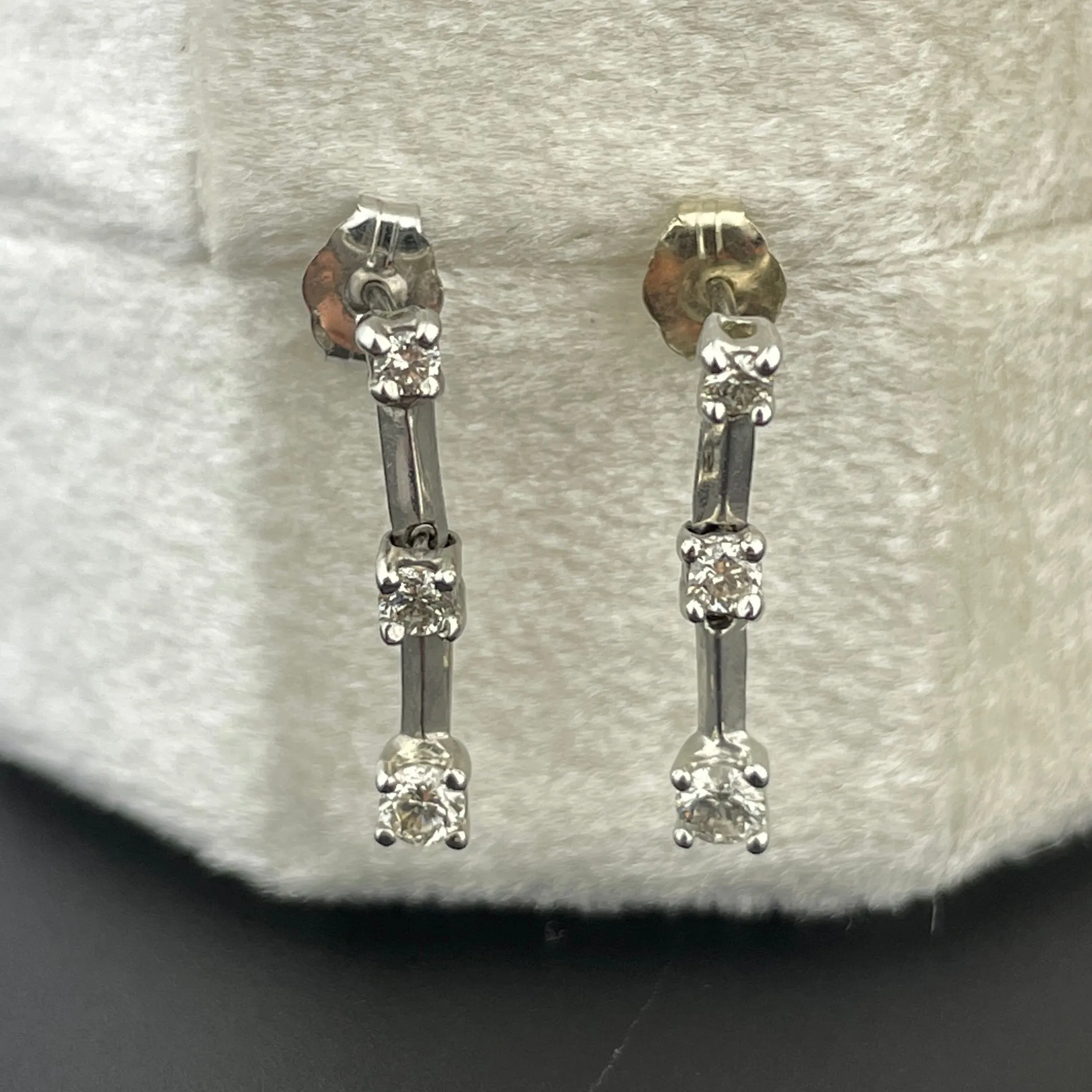 Vintage 10K White Gold Diamond Journey Earrings