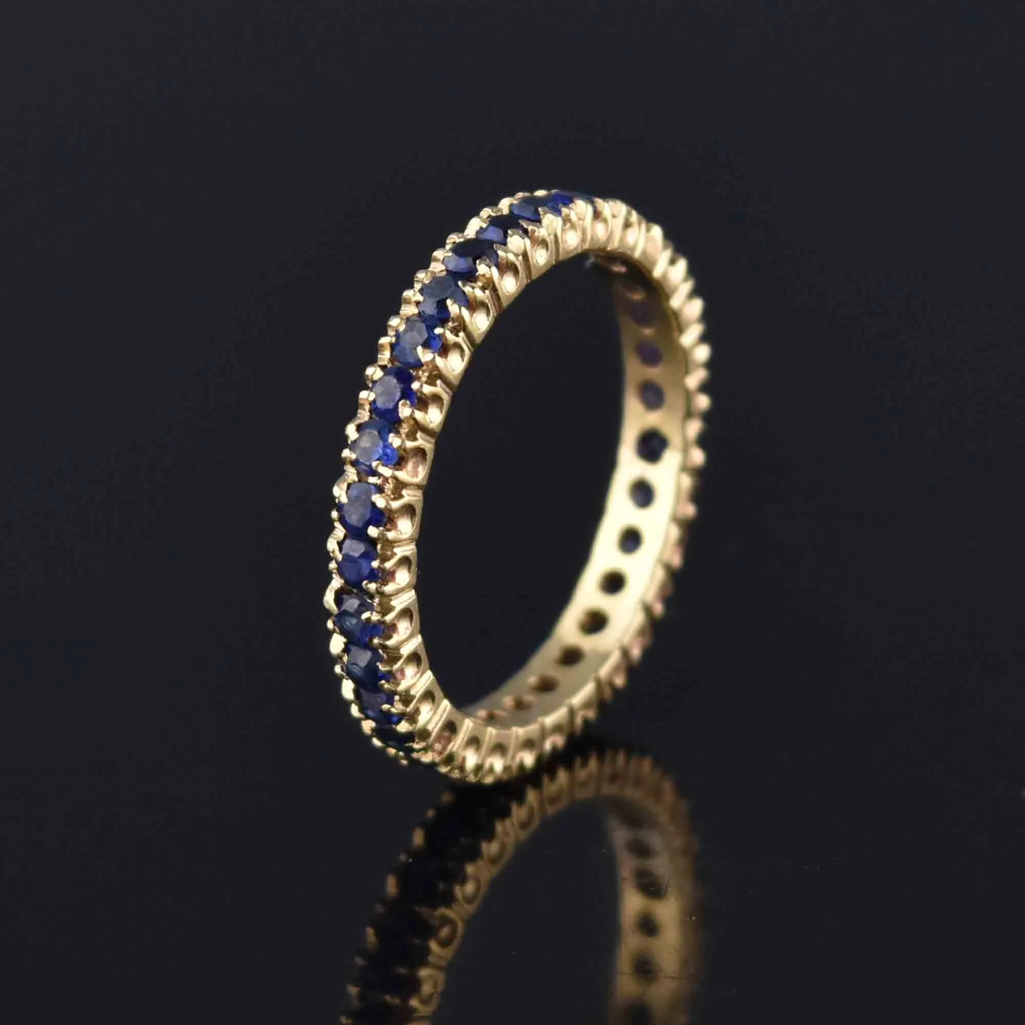 Vintage 14K Gold Sapphire Full Eternity Ring, Sz 7.5