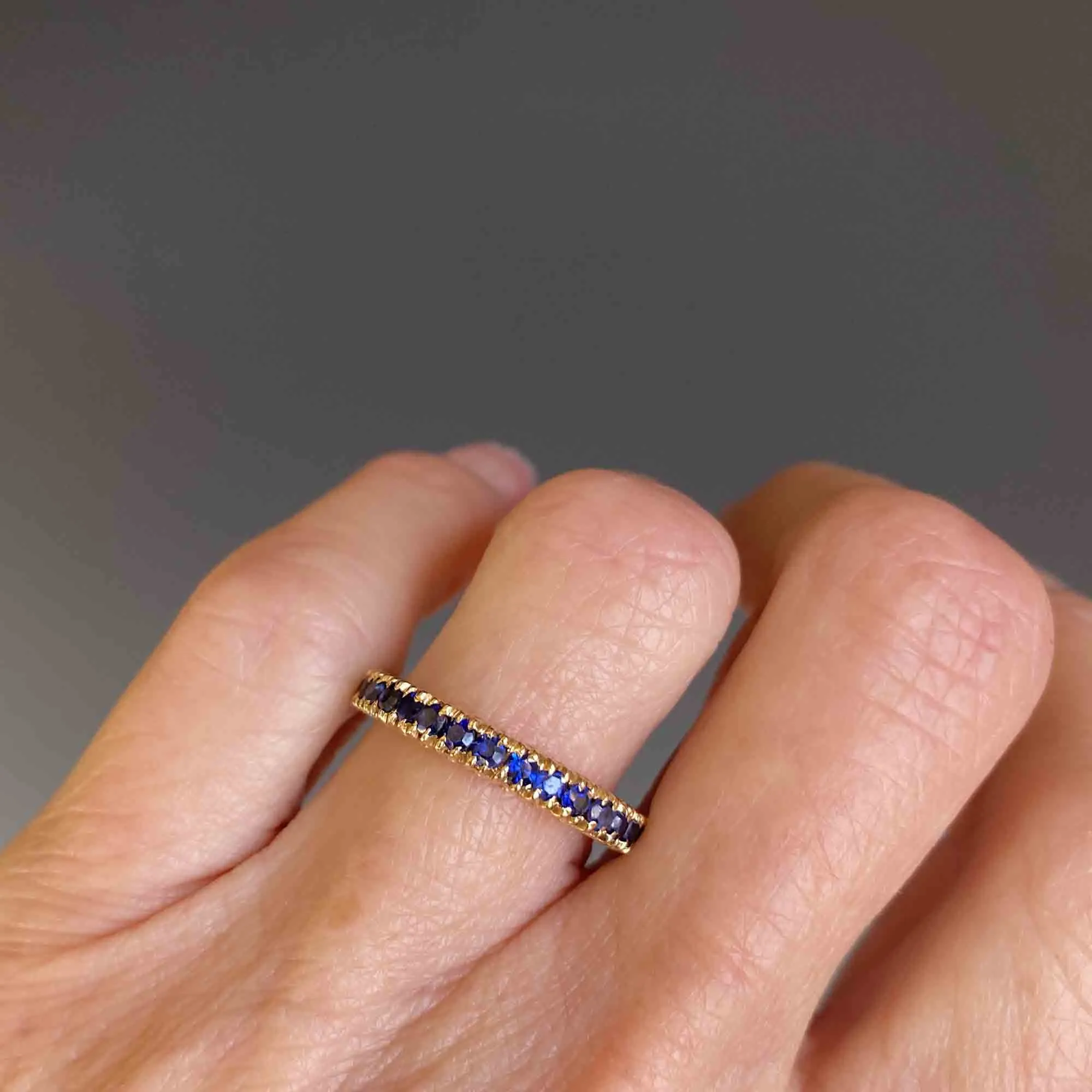 Vintage 14K Gold Sapphire Full Eternity Ring, Sz 7.5