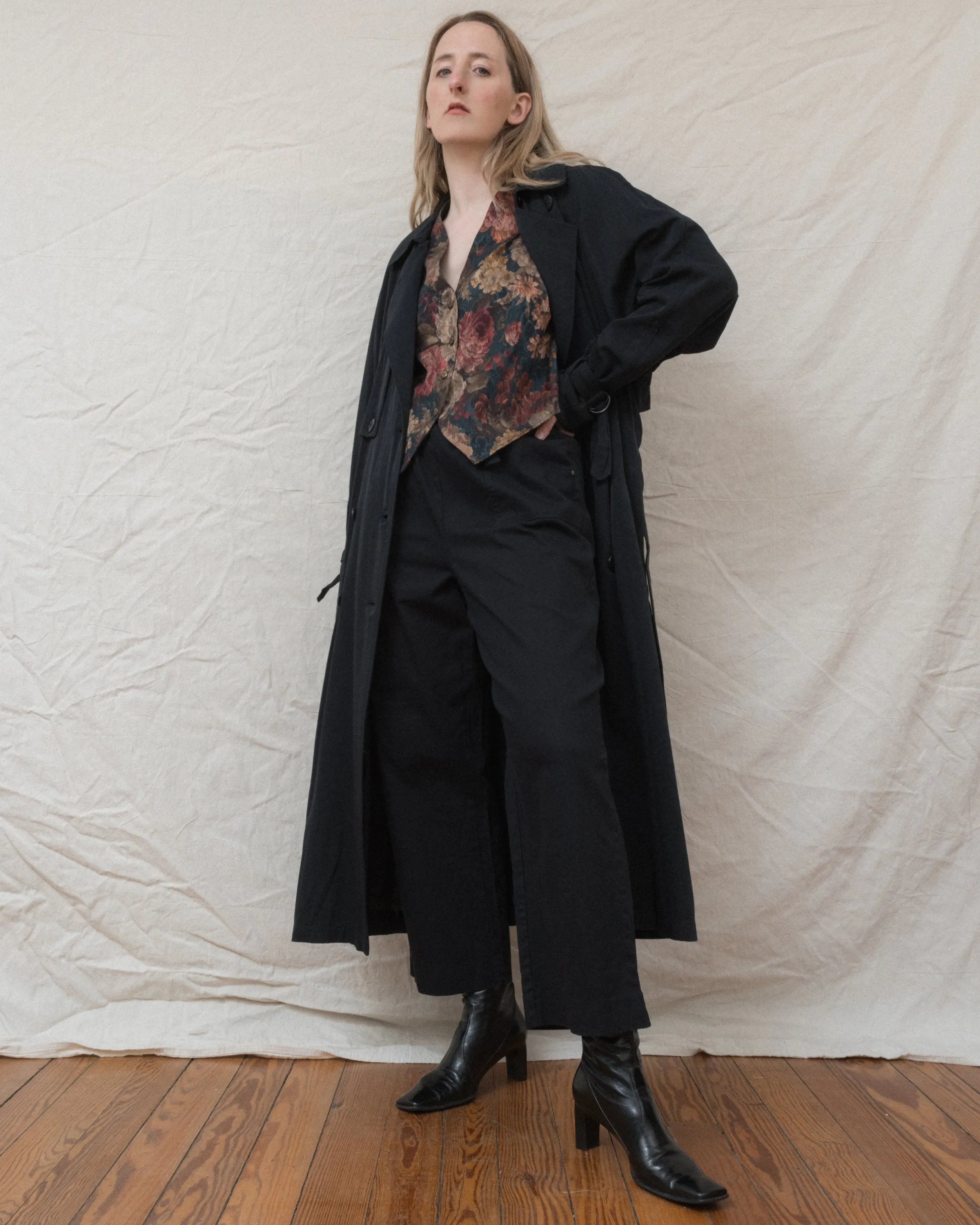 Vintage Black Trench Coat (S/M)