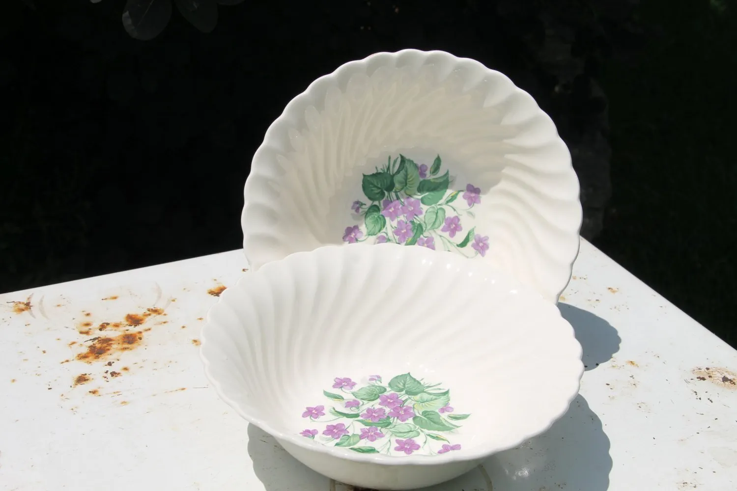 Vintage Royal Violet China Serving Bowls by Royal China USA with Delicate Hand Painted Violet Pattern Dinnerware Set of 2 Serving