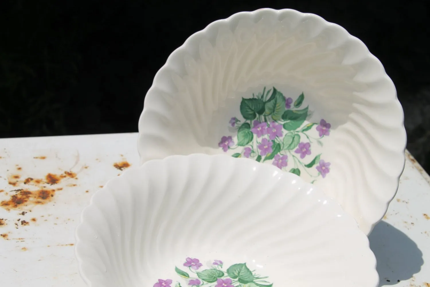 Vintage Royal Violet China Serving Bowls by Royal China USA with Delicate Hand Painted Violet Pattern Dinnerware Set of 2 Serving