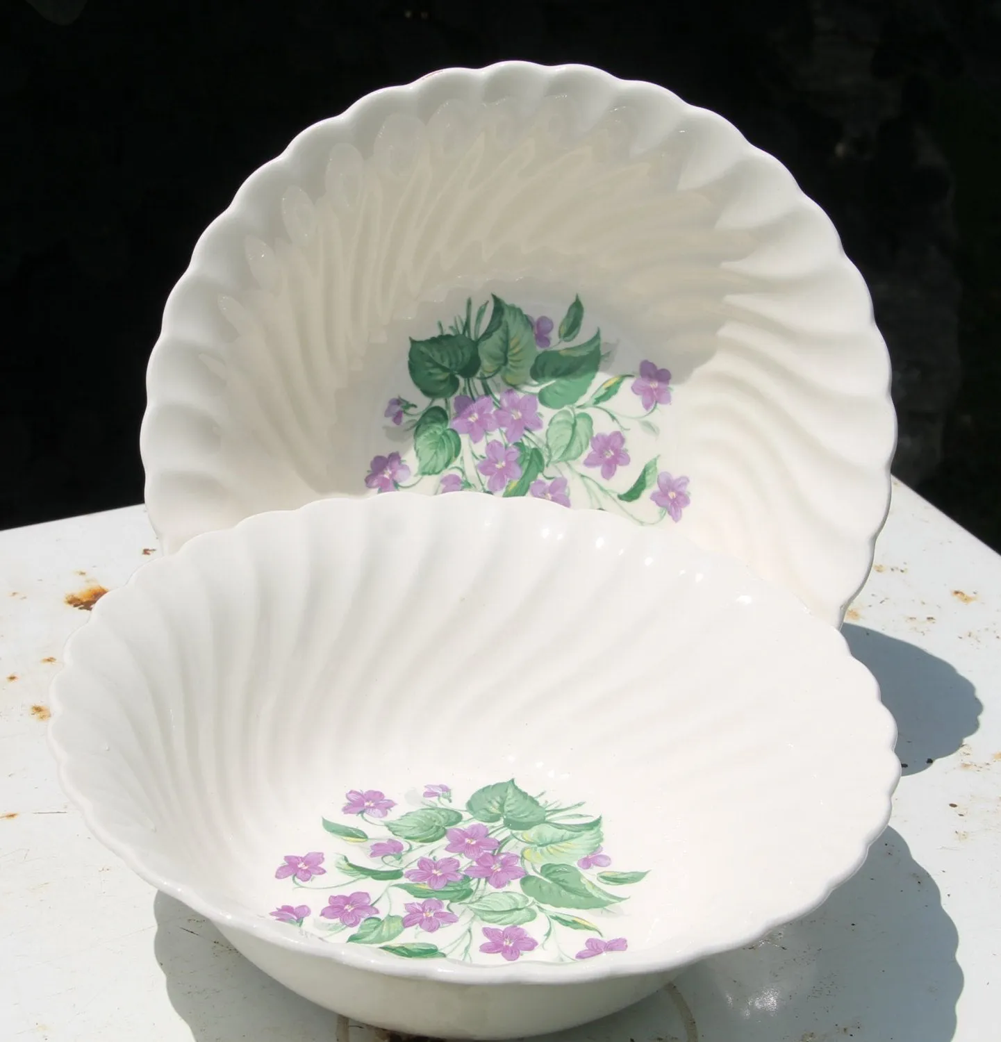 Vintage Royal Violet China Serving Bowls by Royal China USA with Delicate Hand Painted Violet Pattern Dinnerware Set of 2 Serving