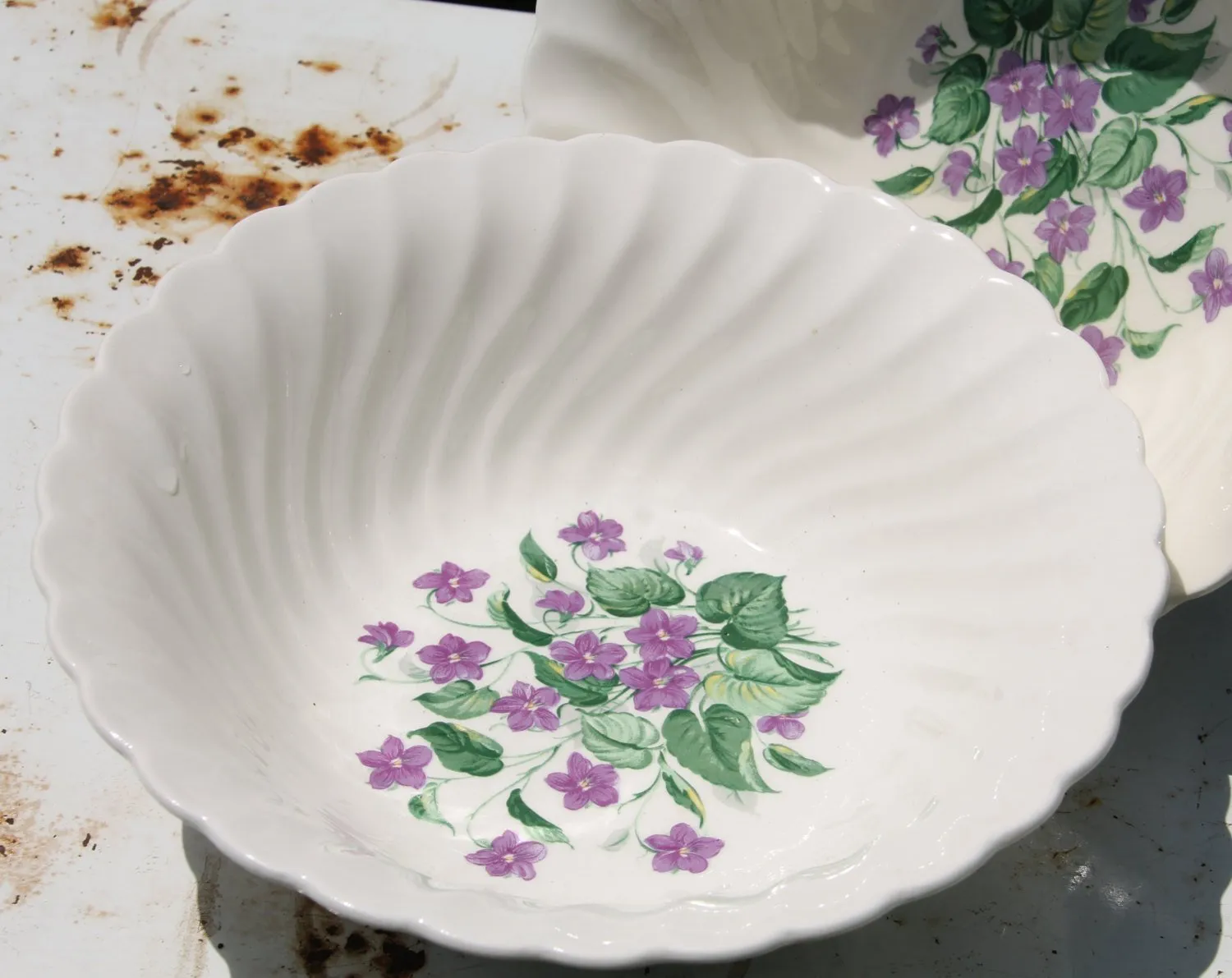 Vintage Royal Violet China Serving Bowls by Royal China USA with Delicate Hand Painted Violet Pattern Dinnerware Set of 2 Serving