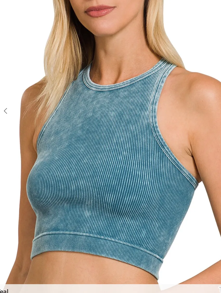 Washed Ribbed High-Rise Tank