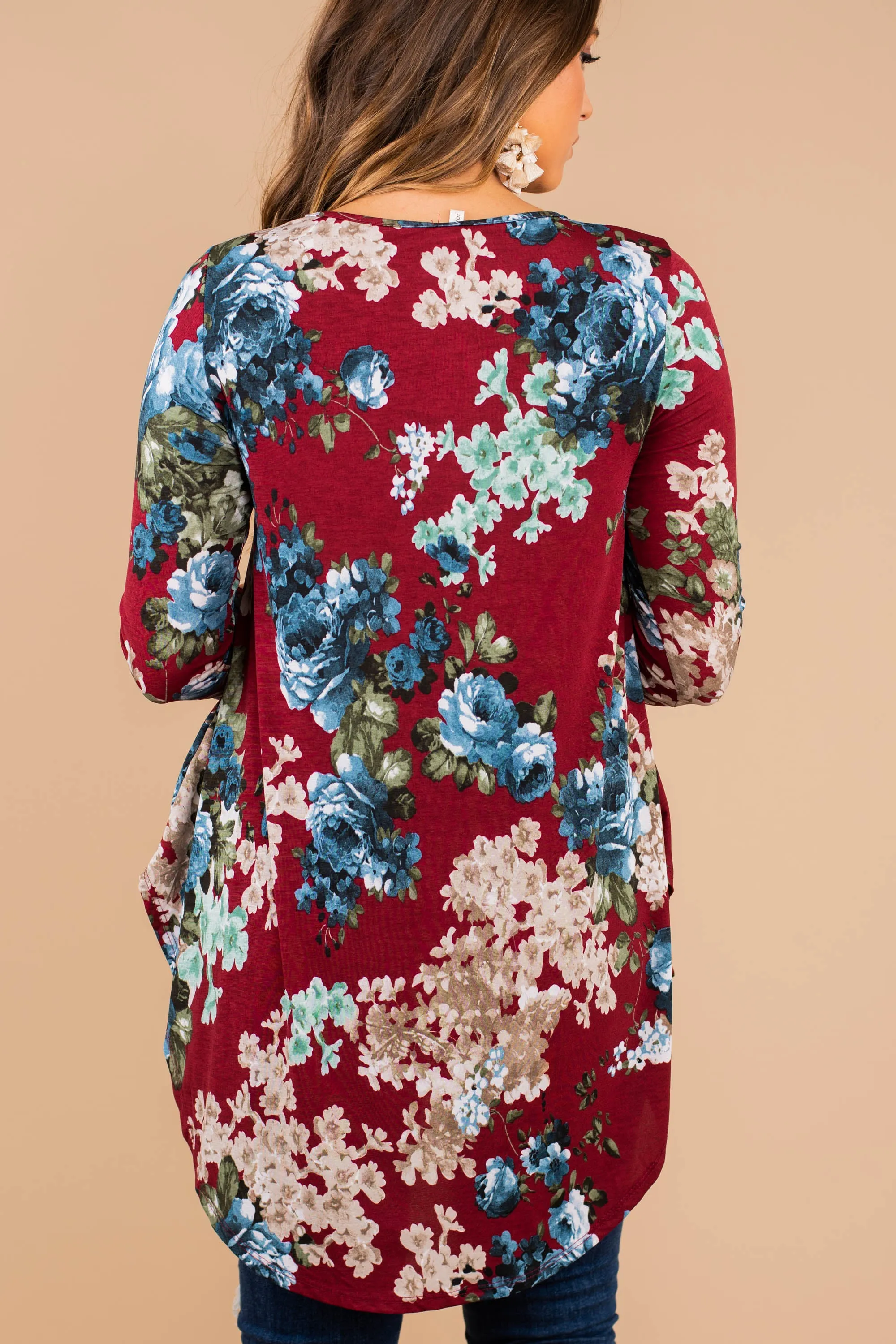 Whatever Happens Burgundy Red Floral Tunic