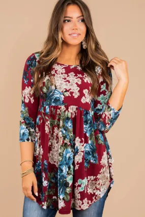 Whatever Happens Burgundy Red Floral Tunic