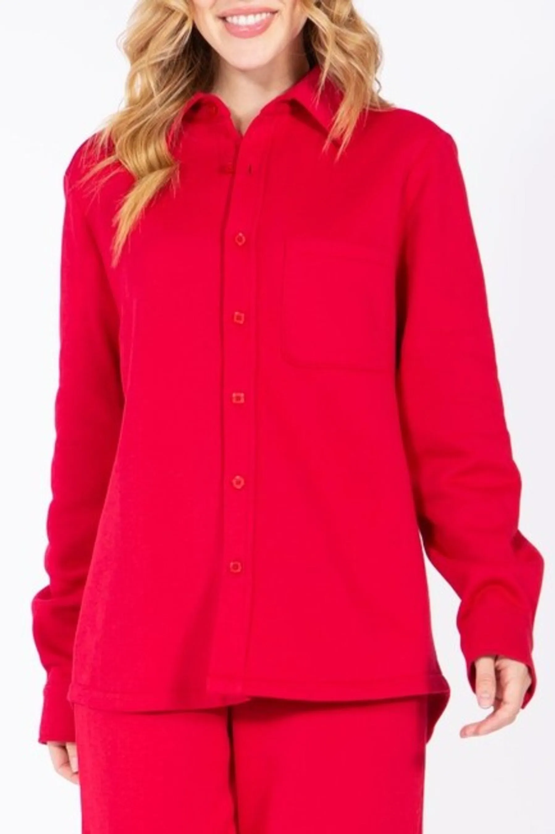 Women's Casual Long Sleeve Button Up Fleece Shirt Jacket