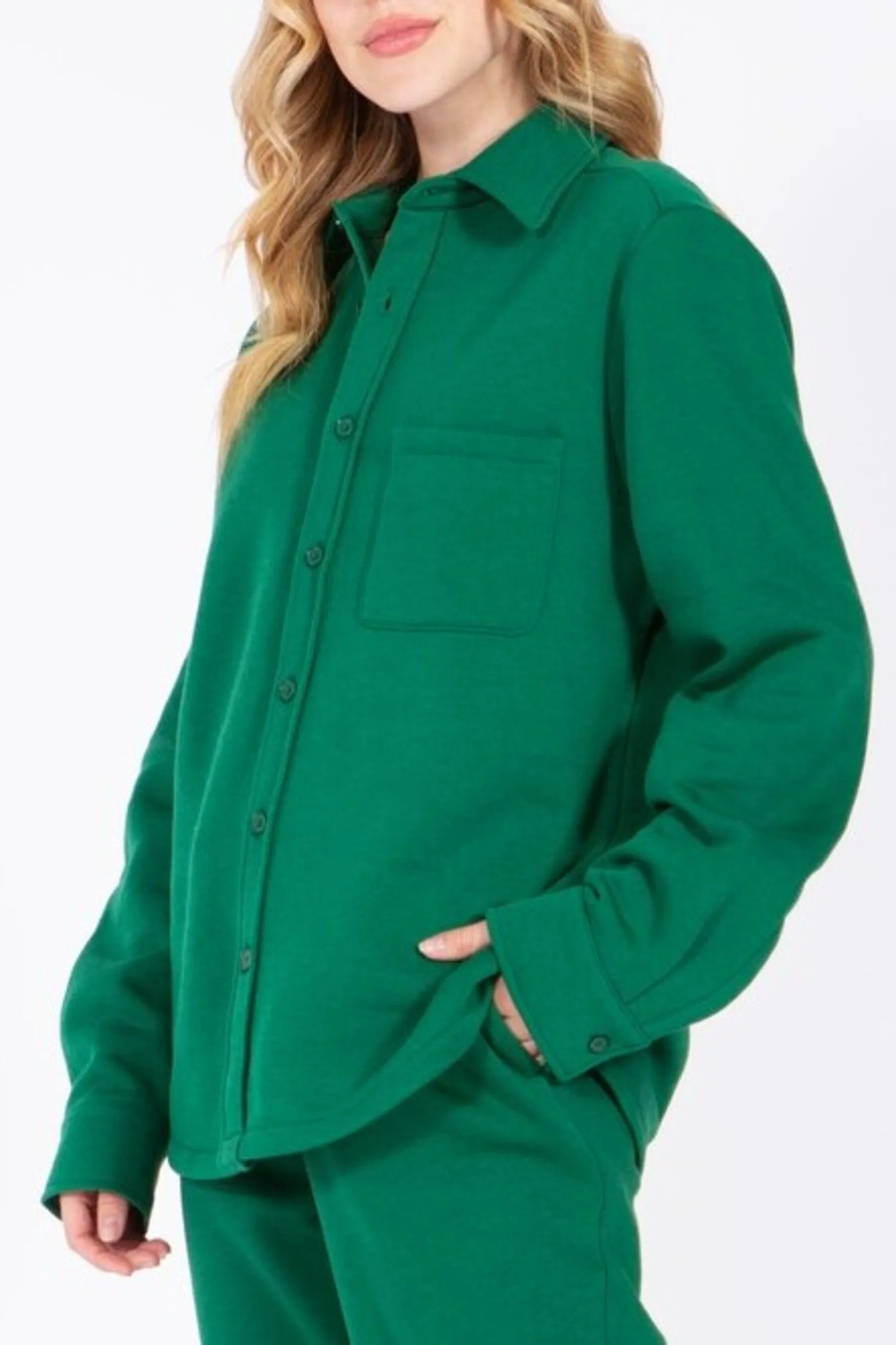 Women's Casual Long Sleeve Button Up Fleece Shirt Jacket