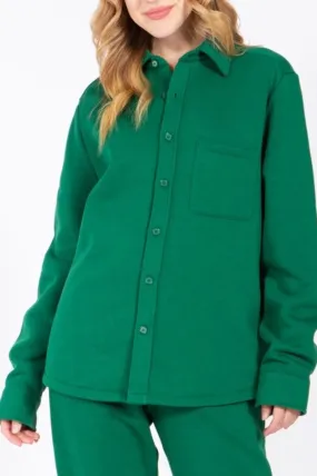 Women's Casual Long Sleeve Button Up Fleece Shirt Jacket